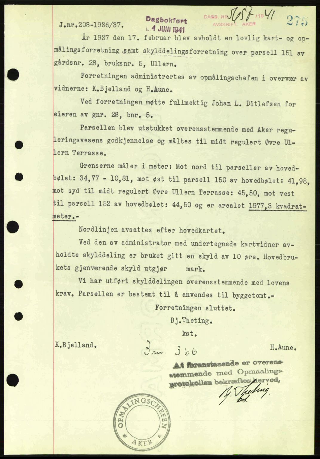 Aker herredsskriveri, SAO/A-10896/G/Gb/Gba/Gbab/L0048: Pantebok nr. A172-173, 1941-1941, Dagboknr: 5647/1941