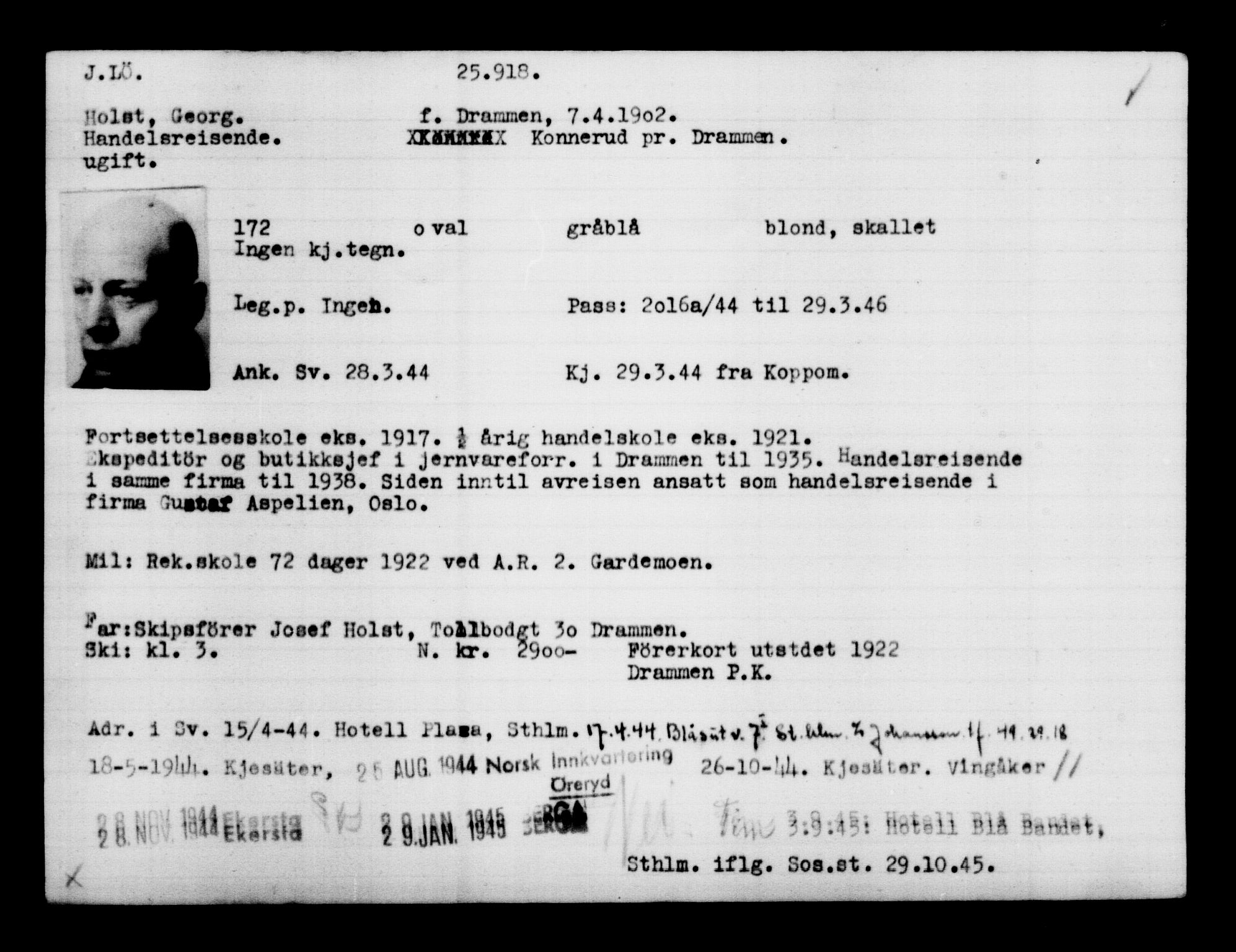 Utenriksstasjonene, Legasjonen i Stockholm, Flyktningkontoret, AV/RA-S-6753/V/Va/L0011: Kjesäterkartoteket, flyktninger med registreringsnr. 25300-28349, 1940-1945, s. 646