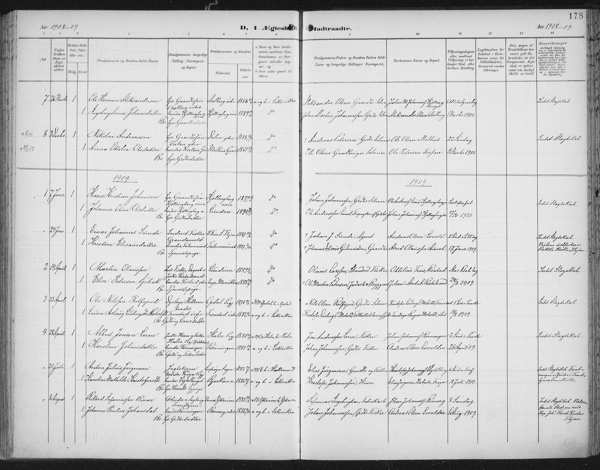 Ministerialprotokoller, klokkerbøker og fødselsregistre - Nord-Trøndelag, AV/SAT-A-1458/701/L0011: Ministerialbok nr. 701A11, 1899-1915, s. 178