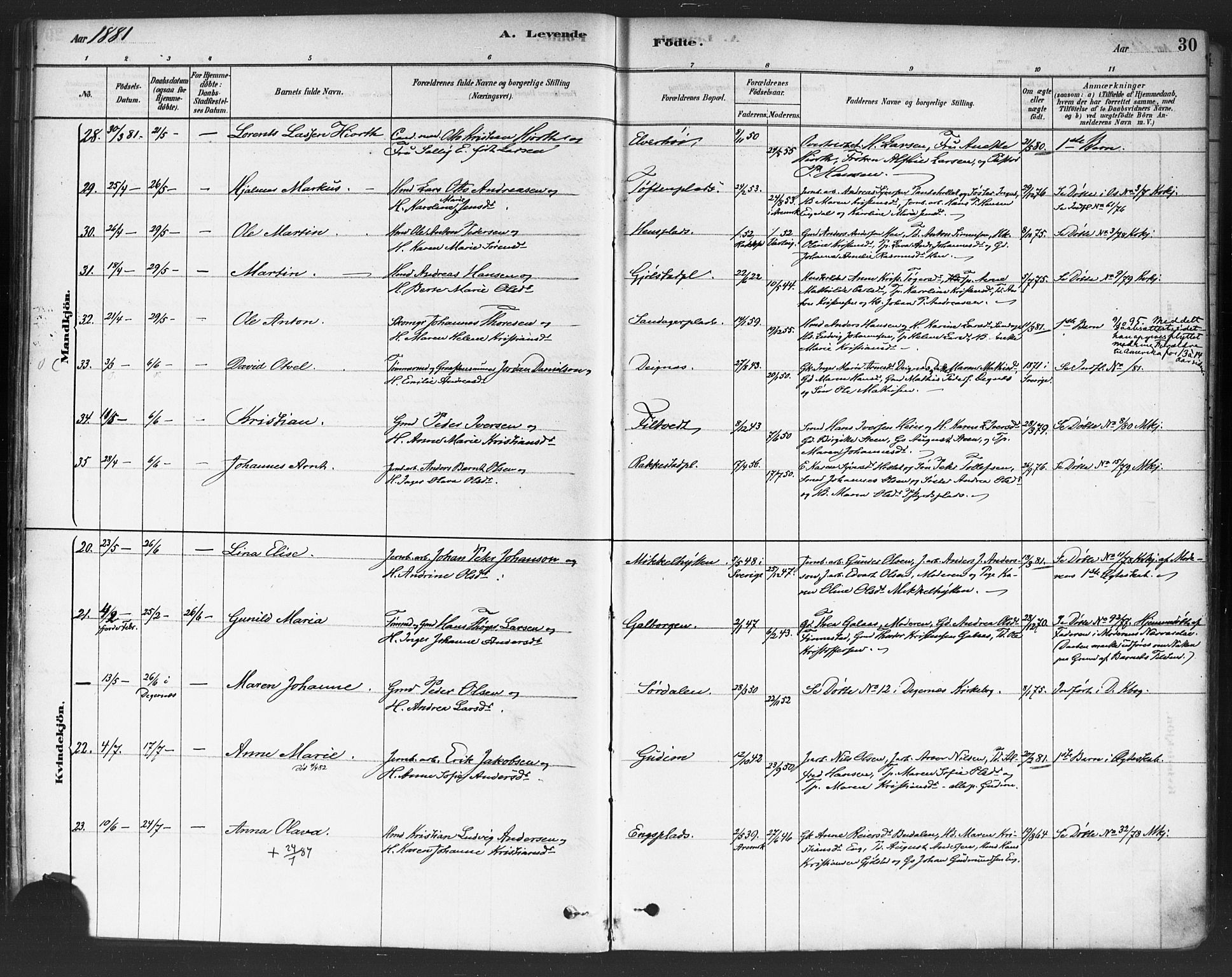 Rakkestad prestekontor Kirkebøker, AV/SAO-A-2008/F/Fa/L0012: Ministerialbok nr. I 12, 1878-1893, s. 30