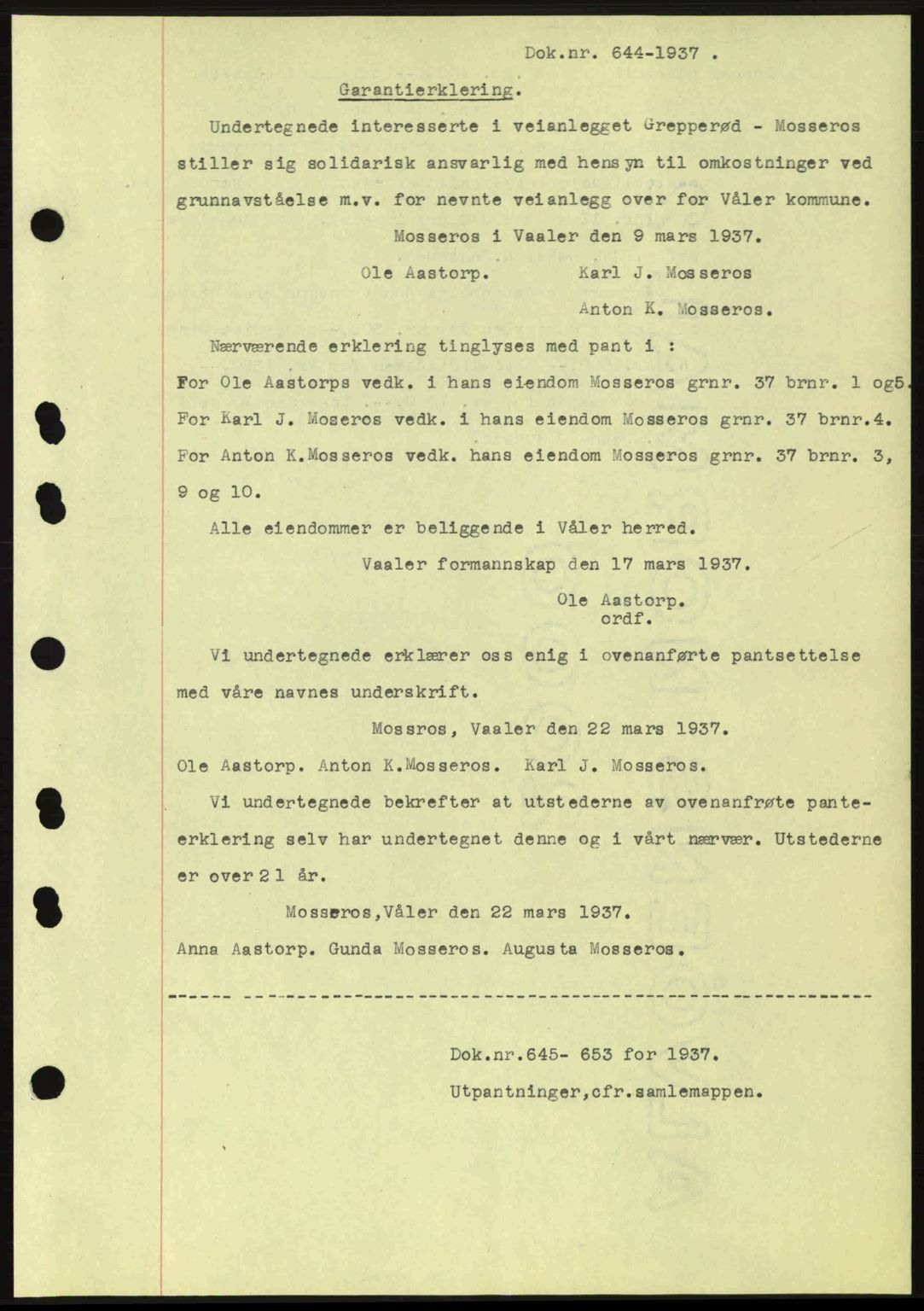 Moss sorenskriveri, SAO/A-10168: Pantebok nr. B3, 1937-1937, Dagboknr: 644/1937