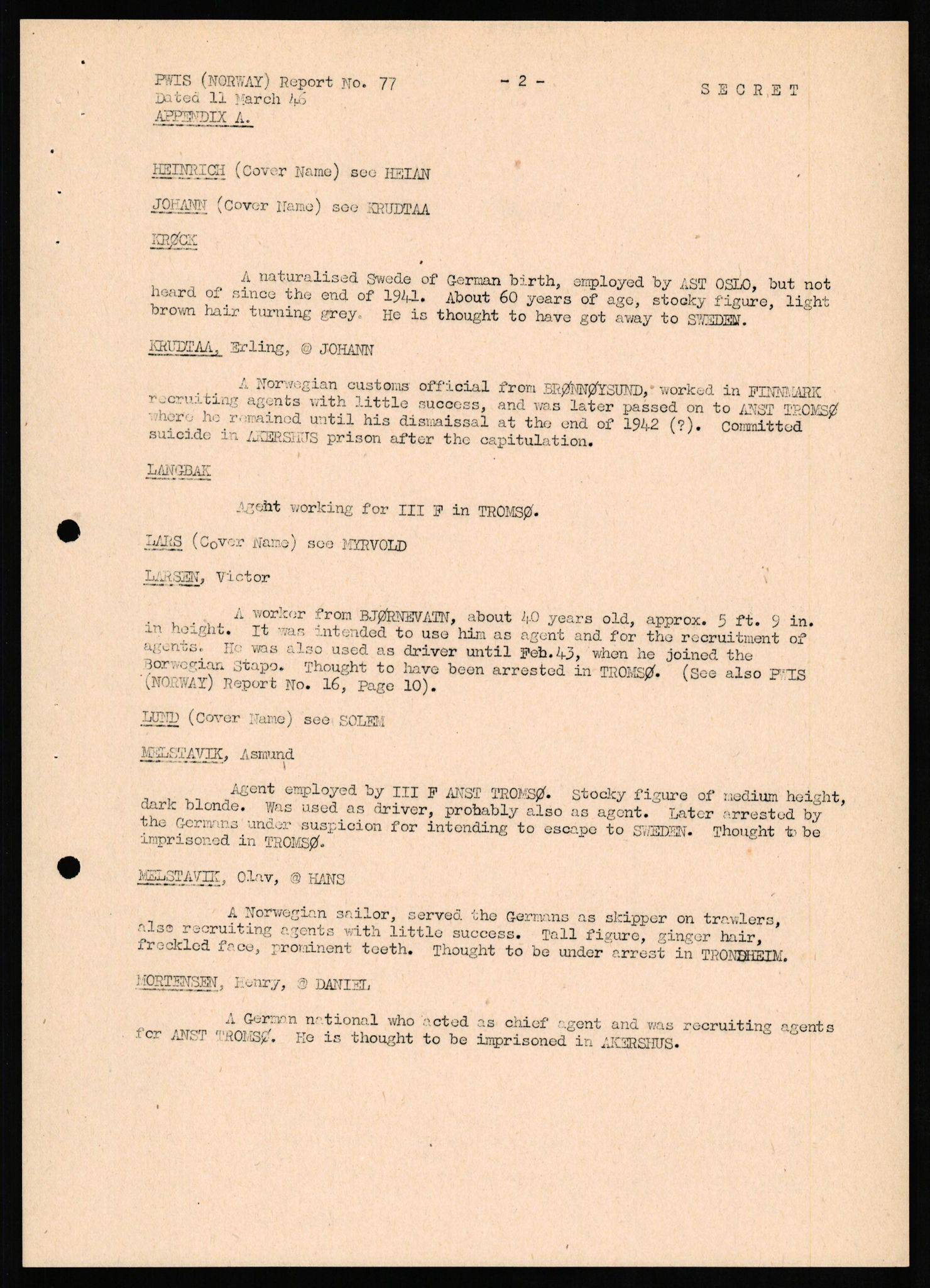 Forsvaret, Forsvarets overkommando II, AV/RA-RAFA-3915/D/Db/L0019: CI Questionaires. Tyske okkupasjonsstyrker i Norge. Tyskere., 1945-1946, s. 22