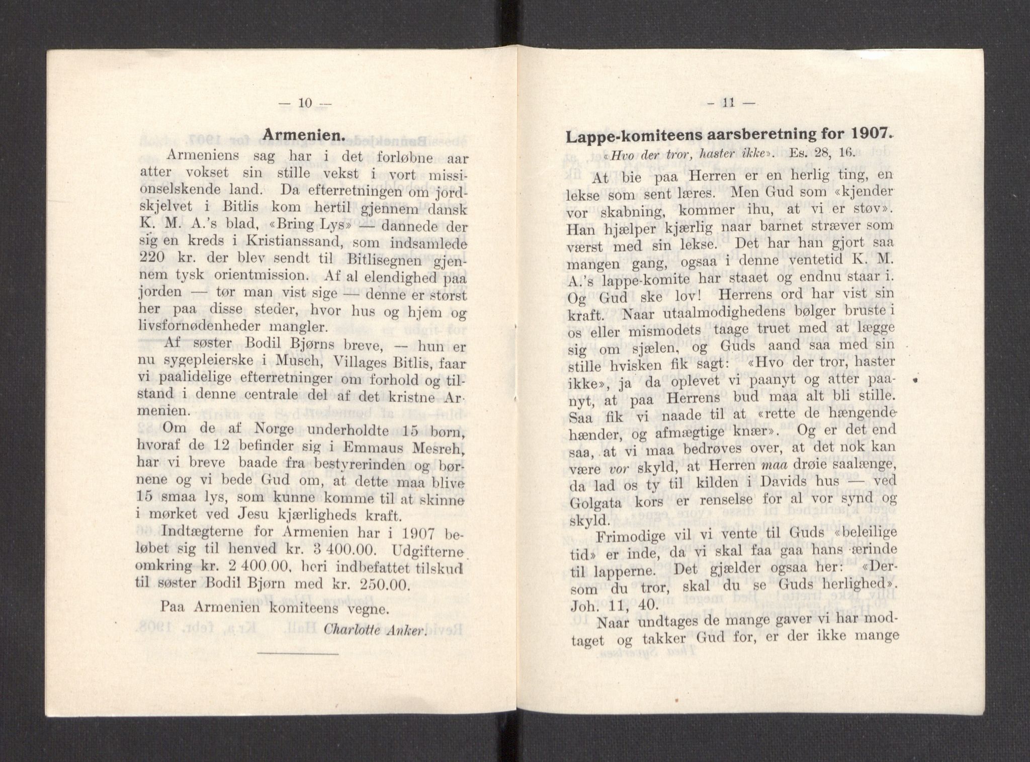 Kvinnelige Misjonsarbeidere, AV/RA-PA-0699/F/Fa/L0001/0007: -- / Årsmeldinger, trykte, 1906-1915