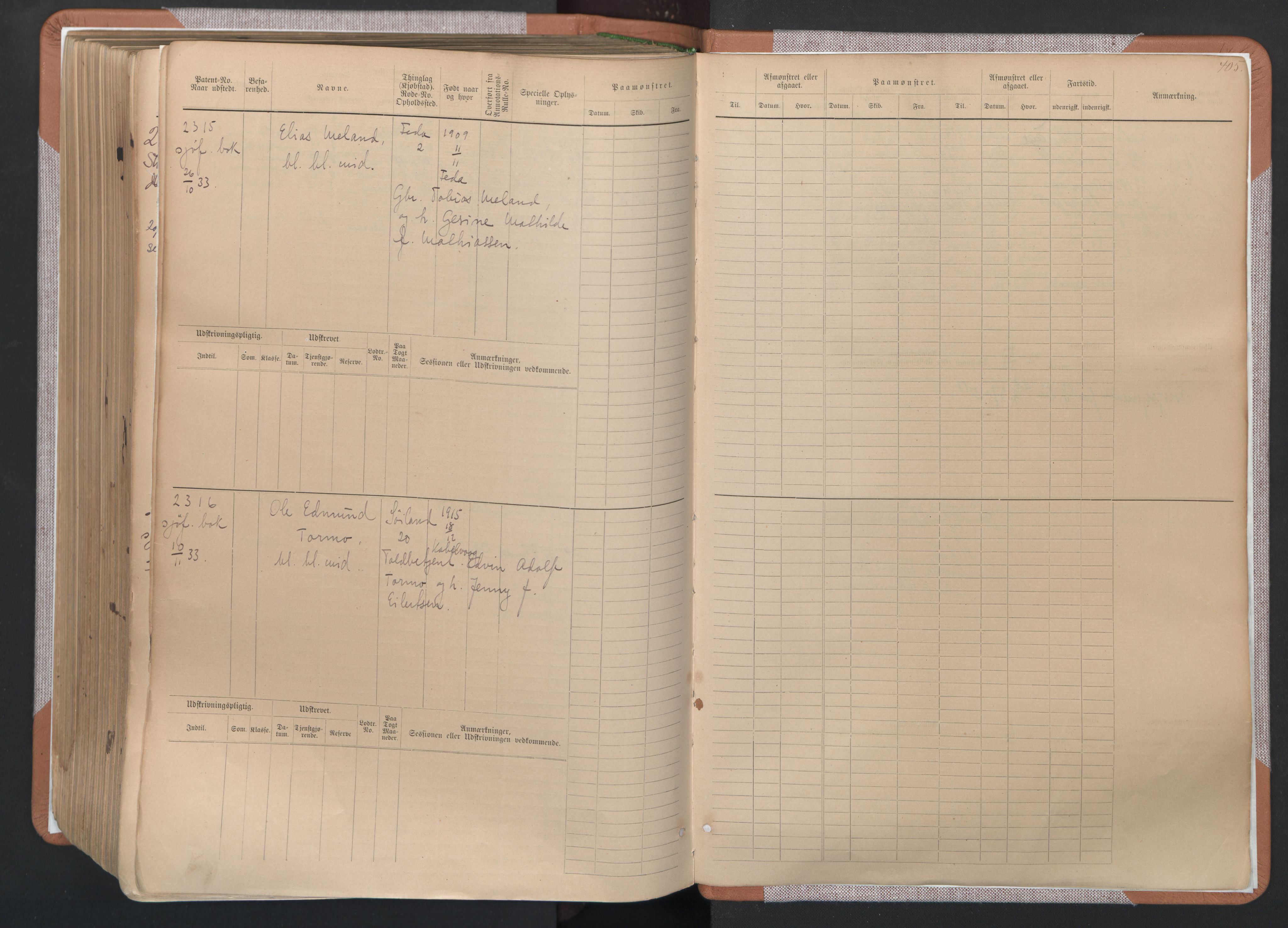 Flekkefjord mønstringskrets, SAK/2031-0018/F/Fb/L0003: Hovedrulle nr 1515-2326, N-6, 1885-1934, s. 410