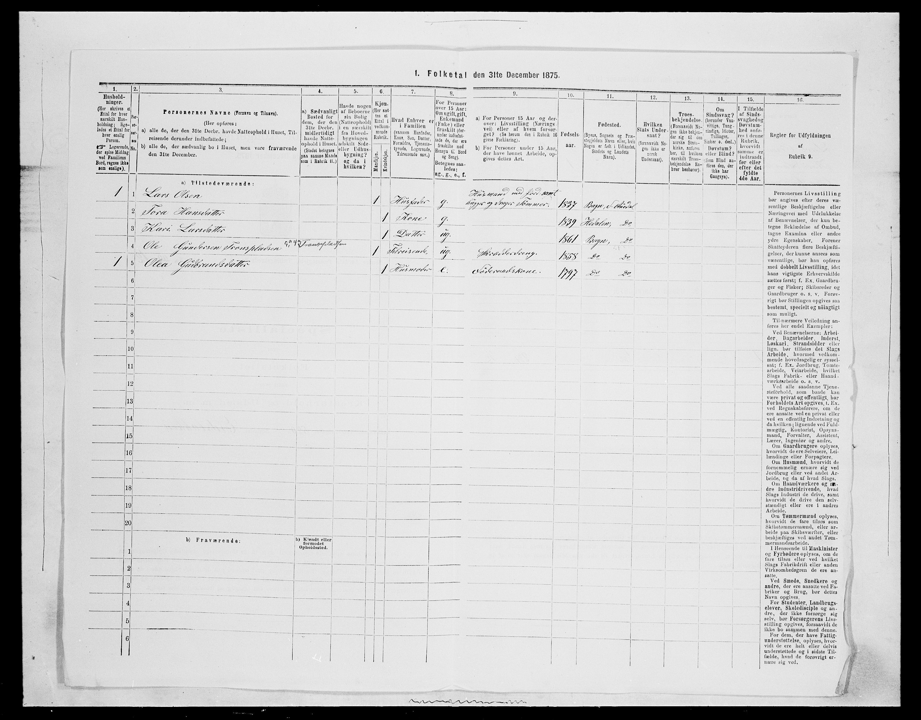 SAH, Folketelling 1875 for 0540P Sør-Aurdal prestegjeld, 1875, s. 942