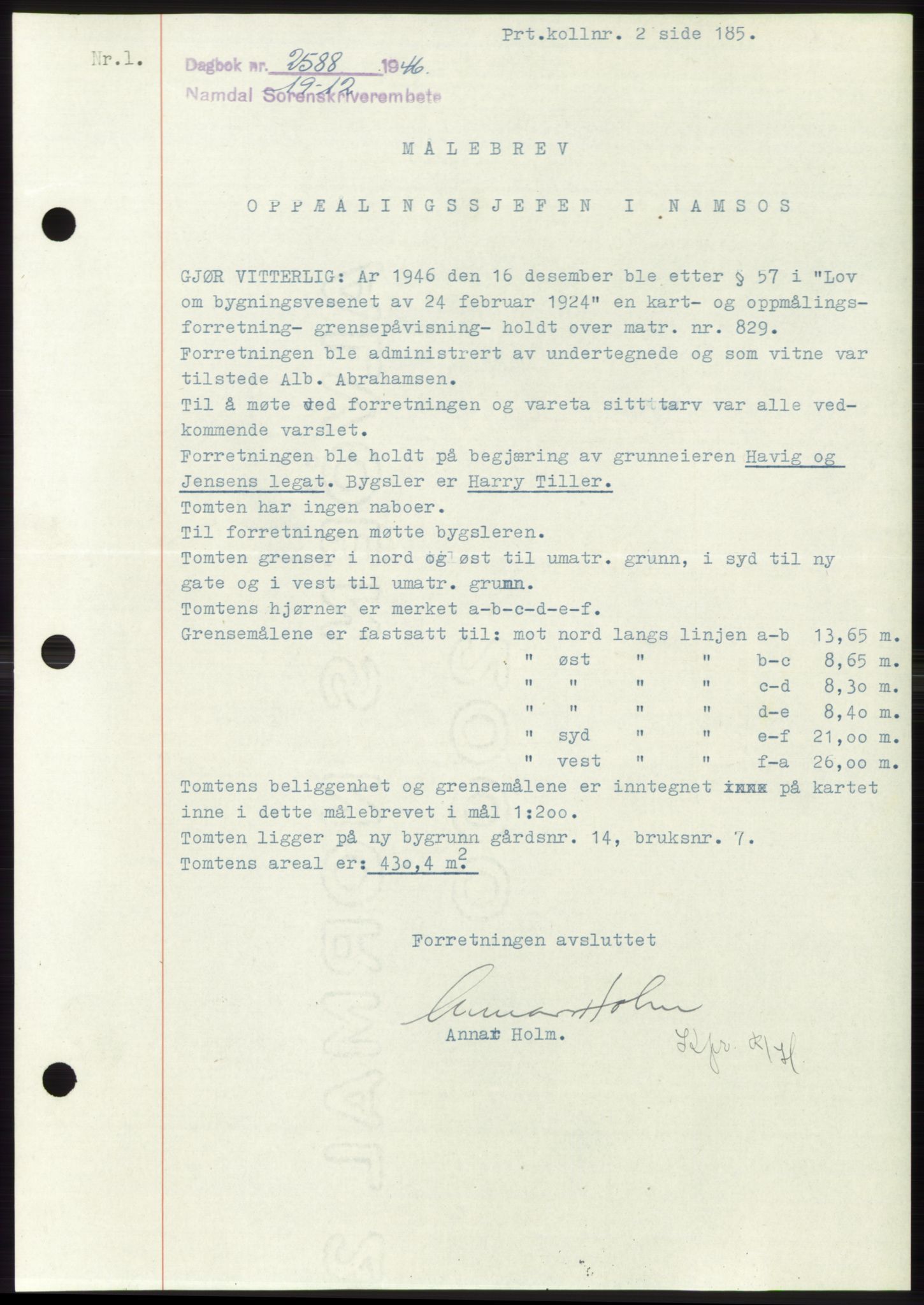 Namdal sorenskriveri, SAT/A-4133/1/2/2C: Pantebok nr. -, 1946-1947, Dagboknr: 2588/1946