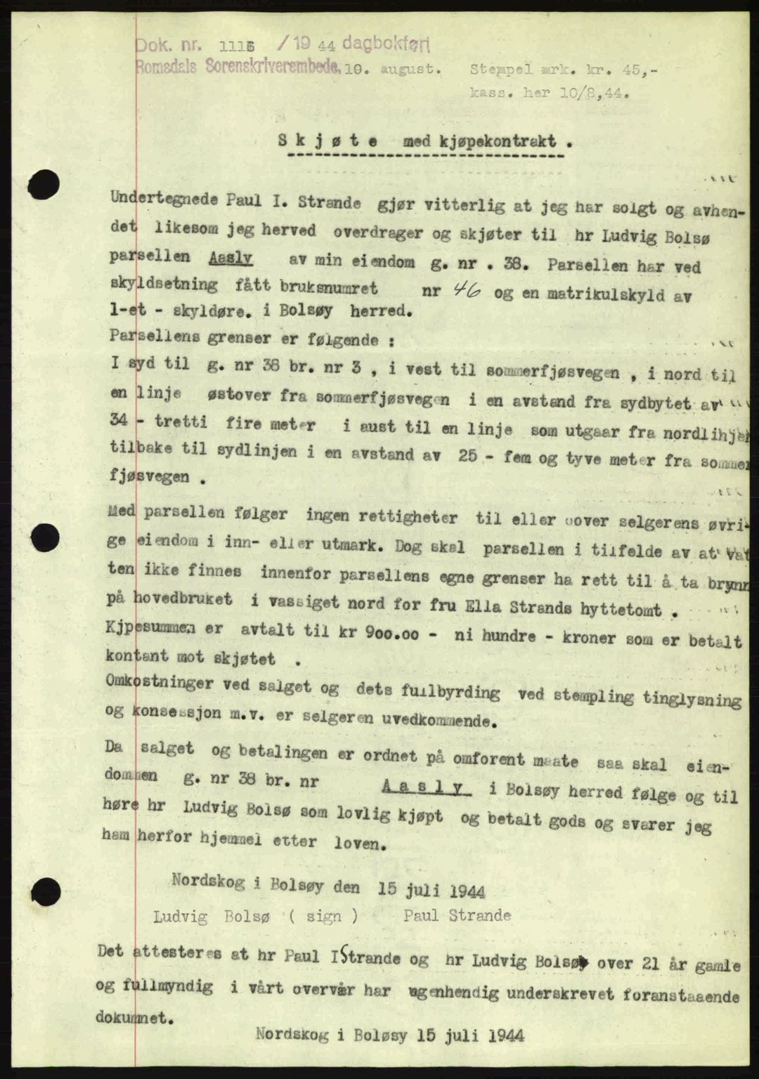 Romsdal sorenskriveri, SAT/A-4149/1/2/2C: Pantebok nr. A16, 1944-1944, Dagboknr: 1116/1944