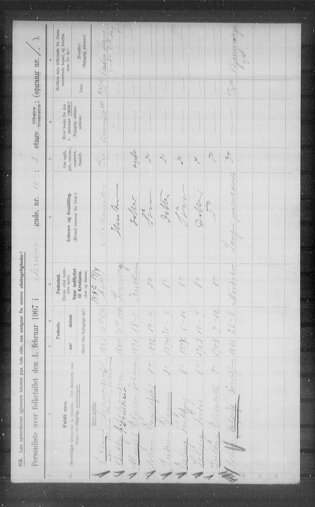 OBA, Kommunal folketelling 1.2.1907 for Kristiania kjøpstad, 1907, s. 28043