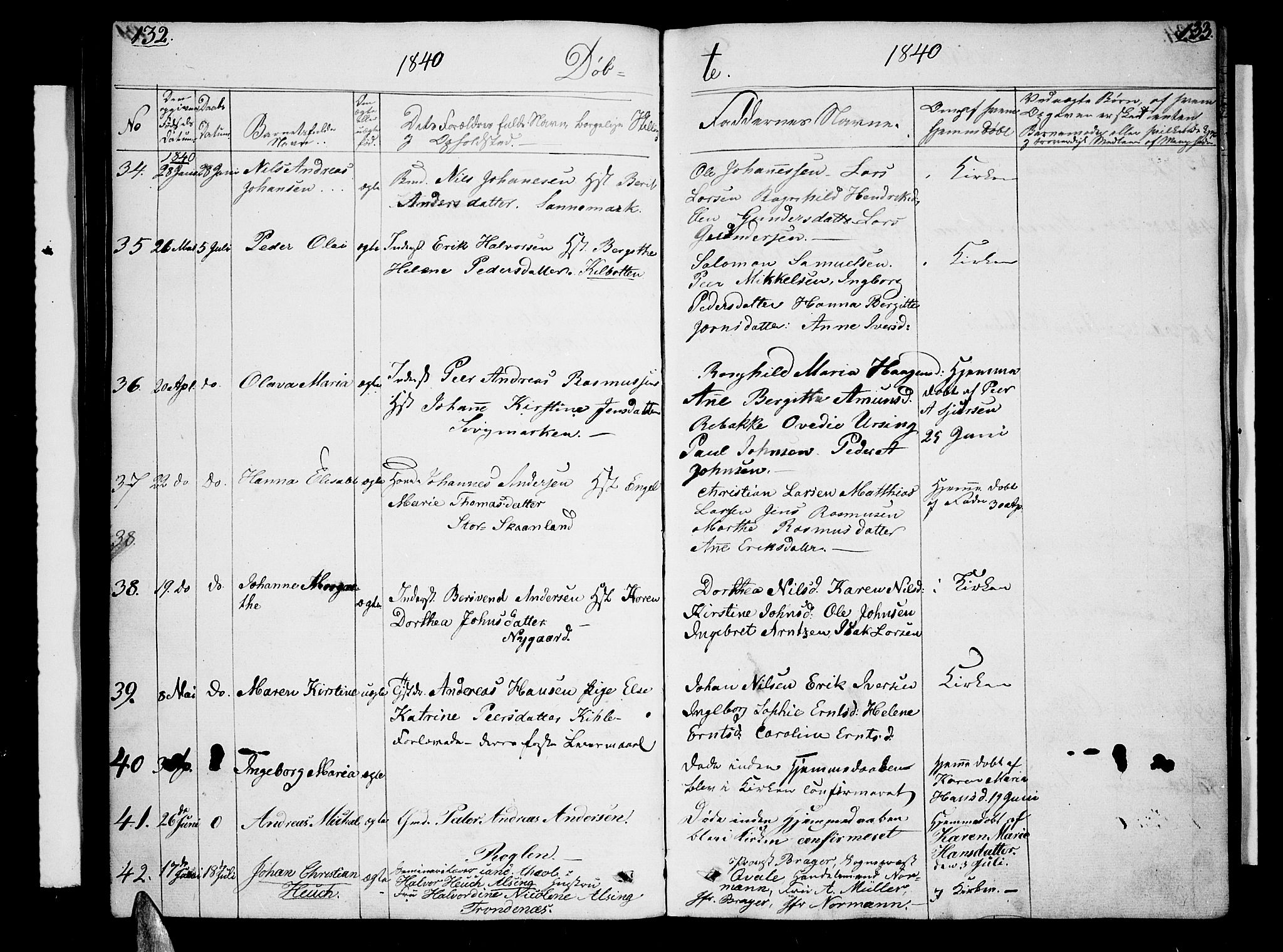 Trondenes sokneprestkontor, AV/SATØ-S-1319/H/Hb/L0005klokker: Klokkerbok nr. 5, 1834-1845, s. 132-133