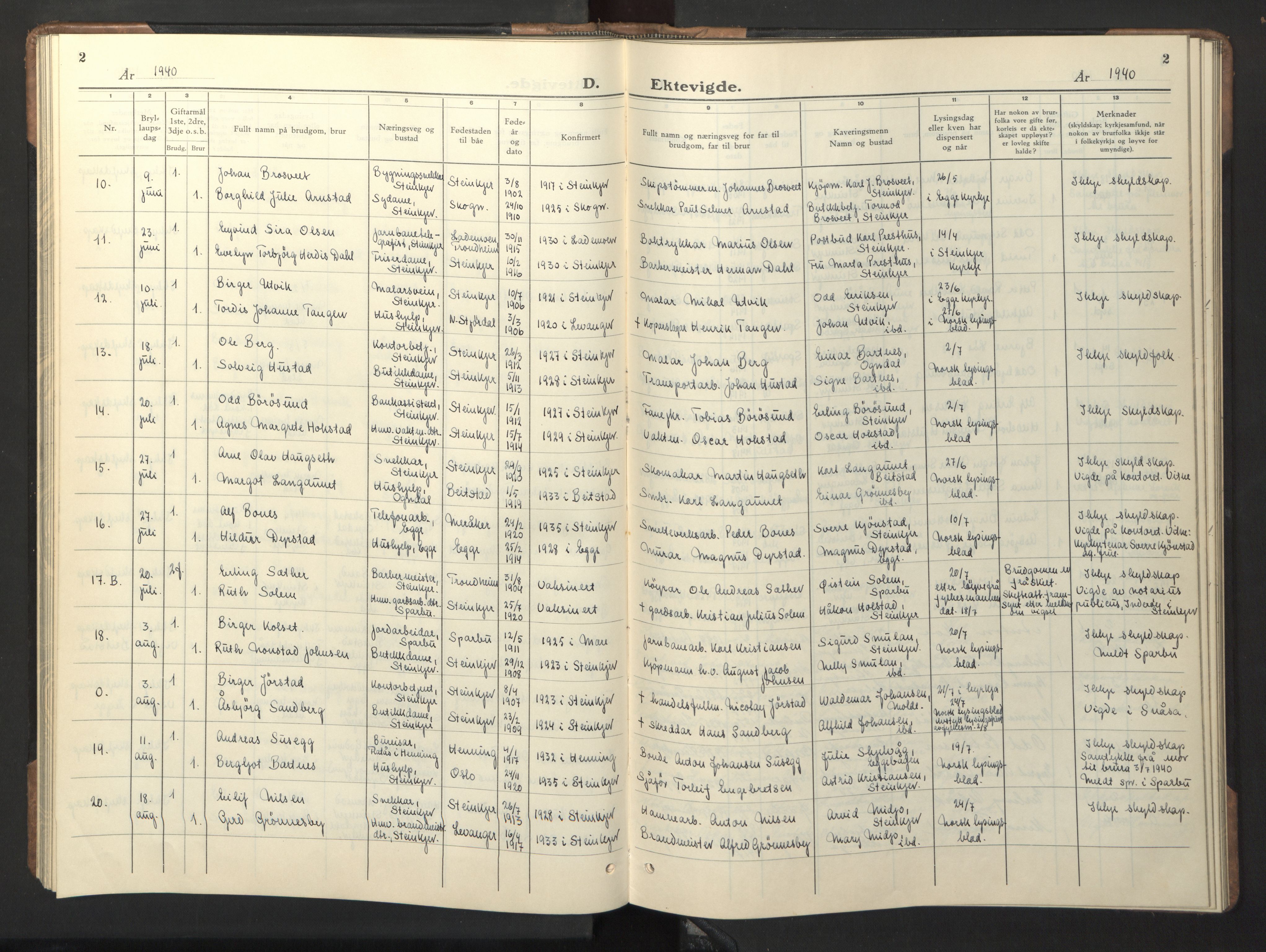 Ministerialprotokoller, klokkerbøker og fødselsregistre - Nord-Trøndelag, AV/SAT-A-1458/739/L0377: Klokkerbok nr. 739C05, 1940-1947, s. 2