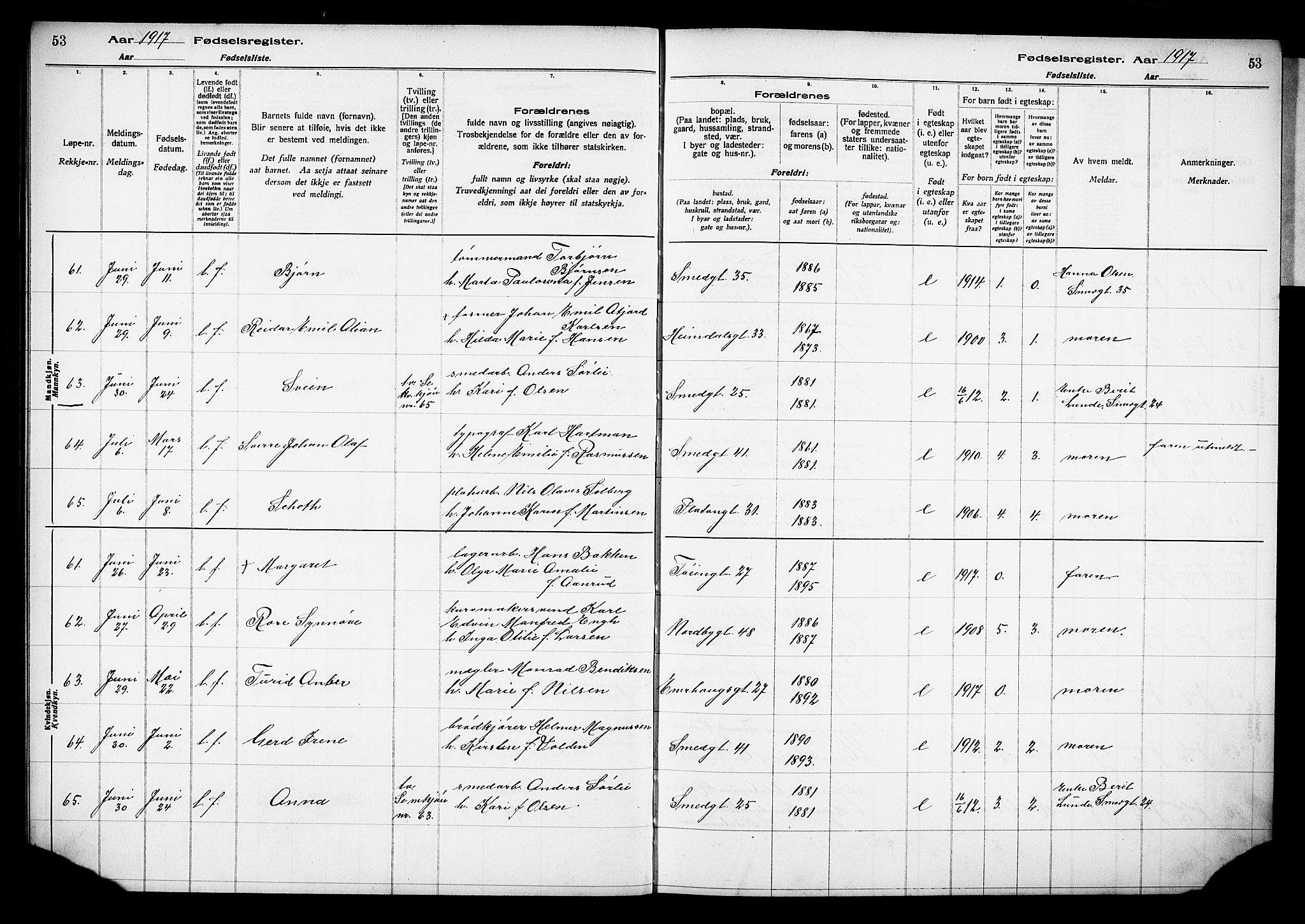 Grønland prestekontor Kirkebøker, AV/SAO-A-10848/J/Ja/L0001: Fødselsregister nr. 1, 1916-1922, s. 53
