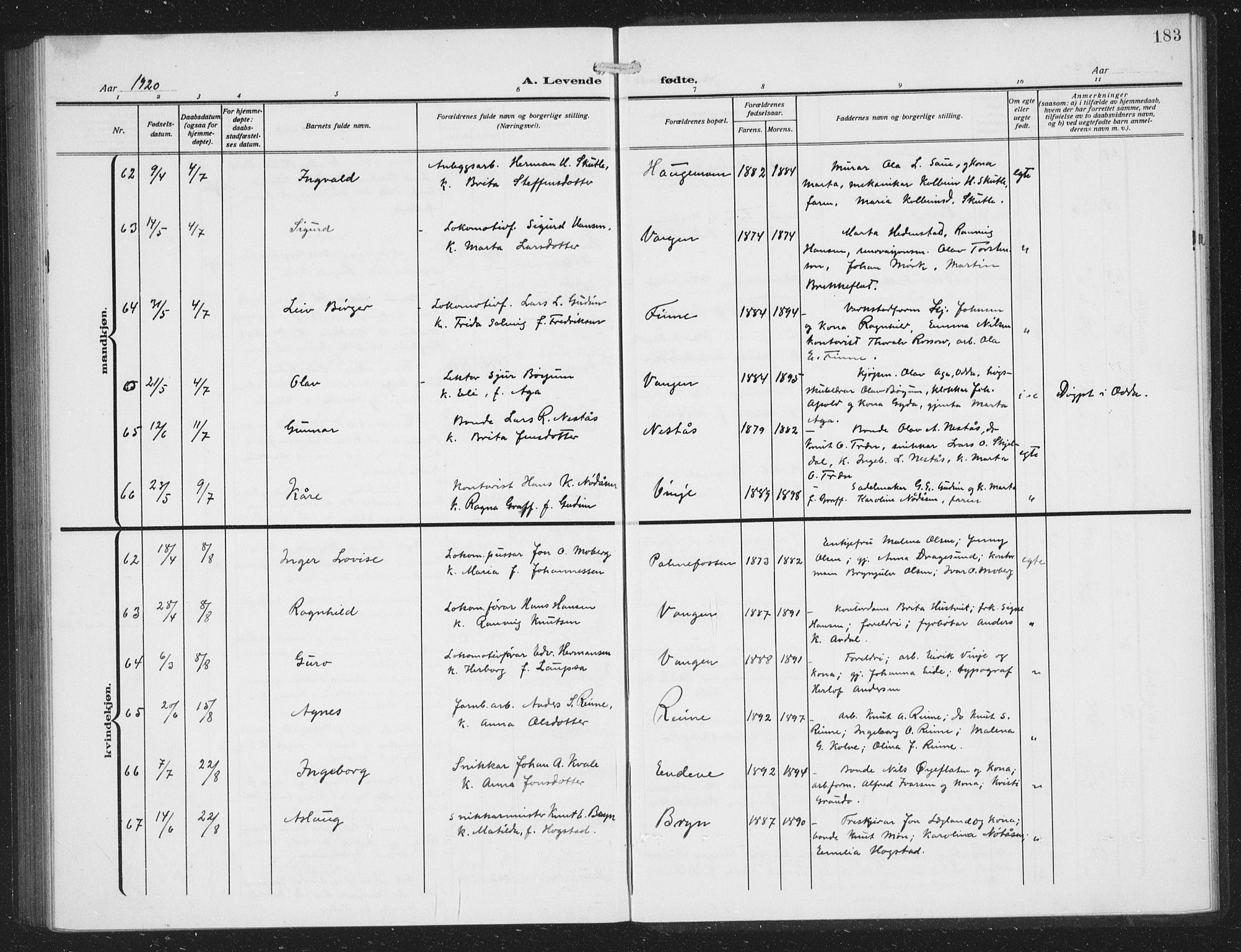 Voss sokneprestembete, AV/SAB-A-79001/H/Hab: Klokkerbok nr. C 3, 1909-1920, s. 183