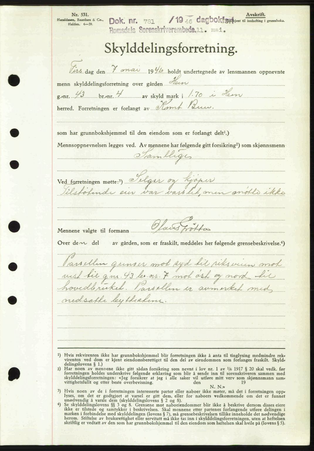 Romsdal sorenskriveri, SAT/A-4149/1/2/2C: Pantebok nr. A19, 1946-1946, Dagboknr: 781/1946