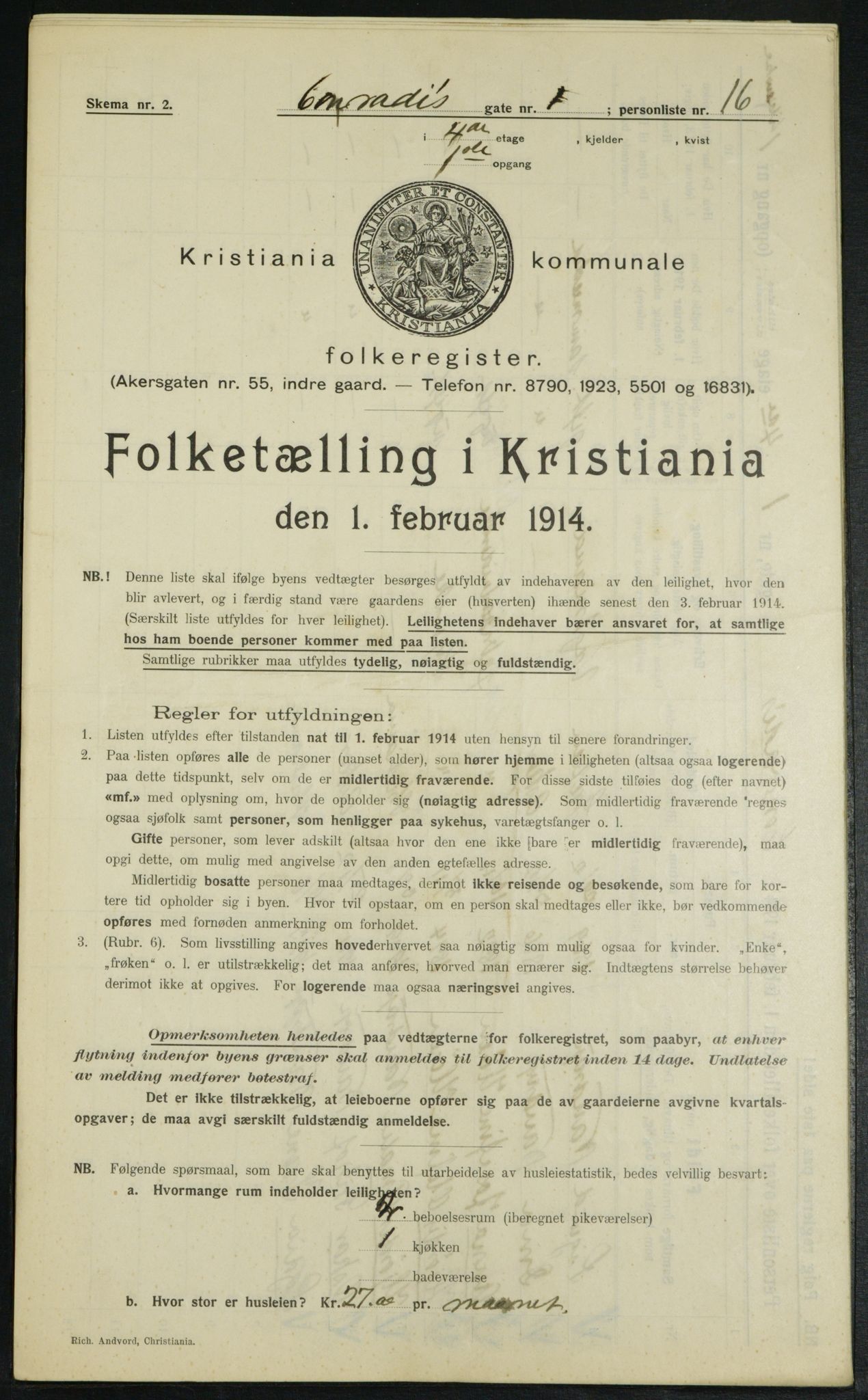 OBA, Kommunal folketelling 1.2.1914 for Kristiania, 1914, s. 13435