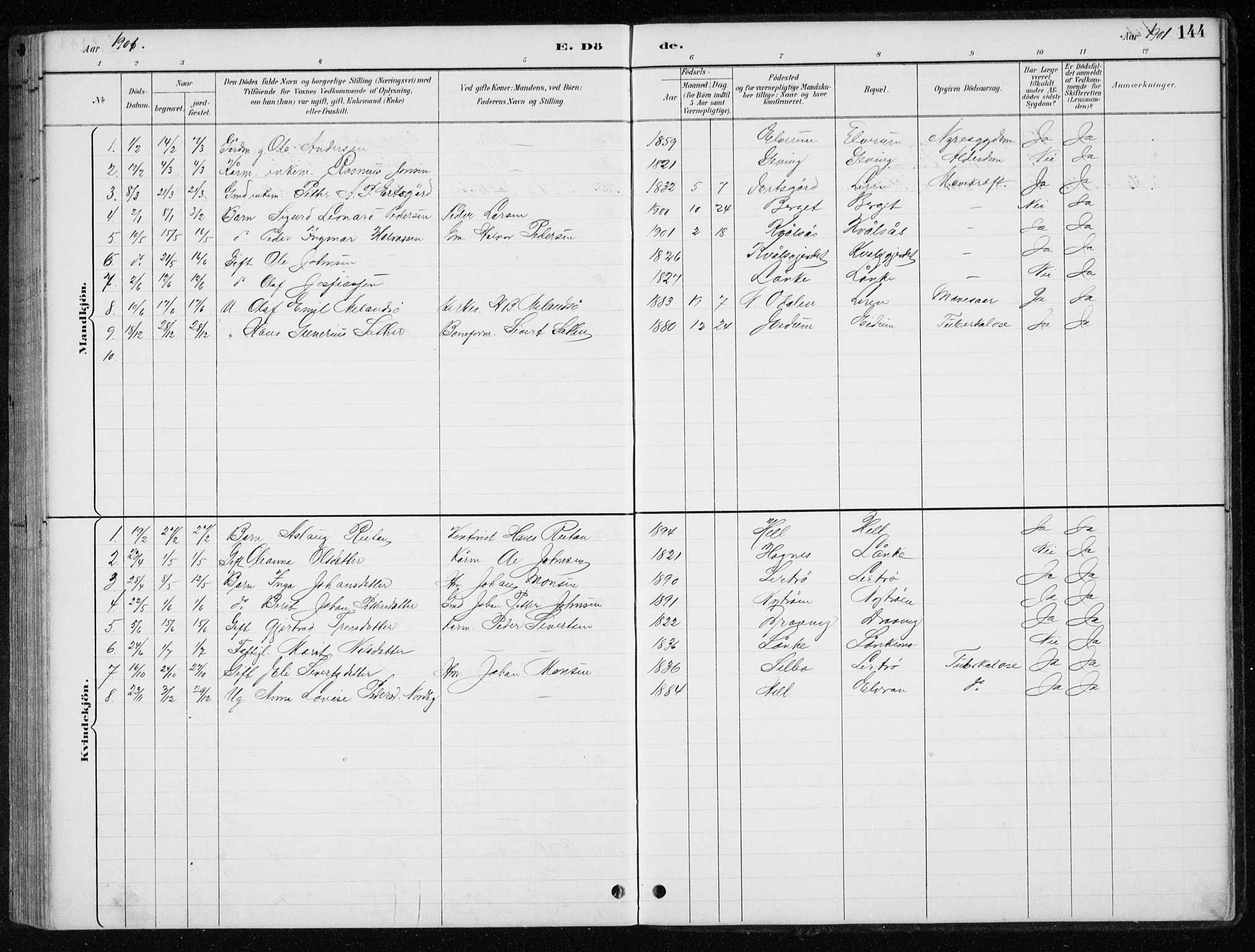 Ministerialprotokoller, klokkerbøker og fødselsregistre - Nord-Trøndelag, SAT/A-1458/710/L0096: Klokkerbok nr. 710C01, 1892-1925, s. 144