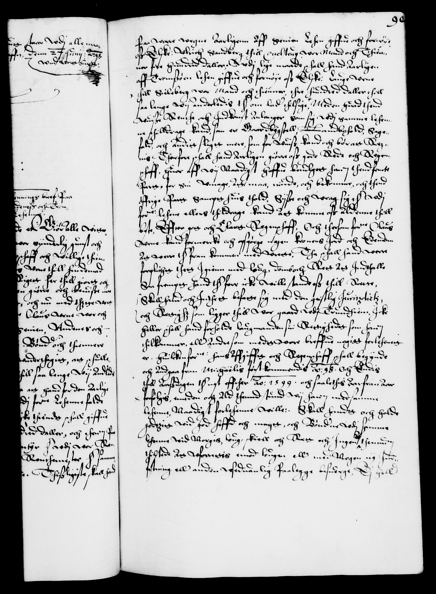 Danske Kanselli 1572-1799, RA/EA-3023/F/Fc/Fca/Fcaa/L0003: Norske registre (mikrofilm), 1596-1616, s. 90a