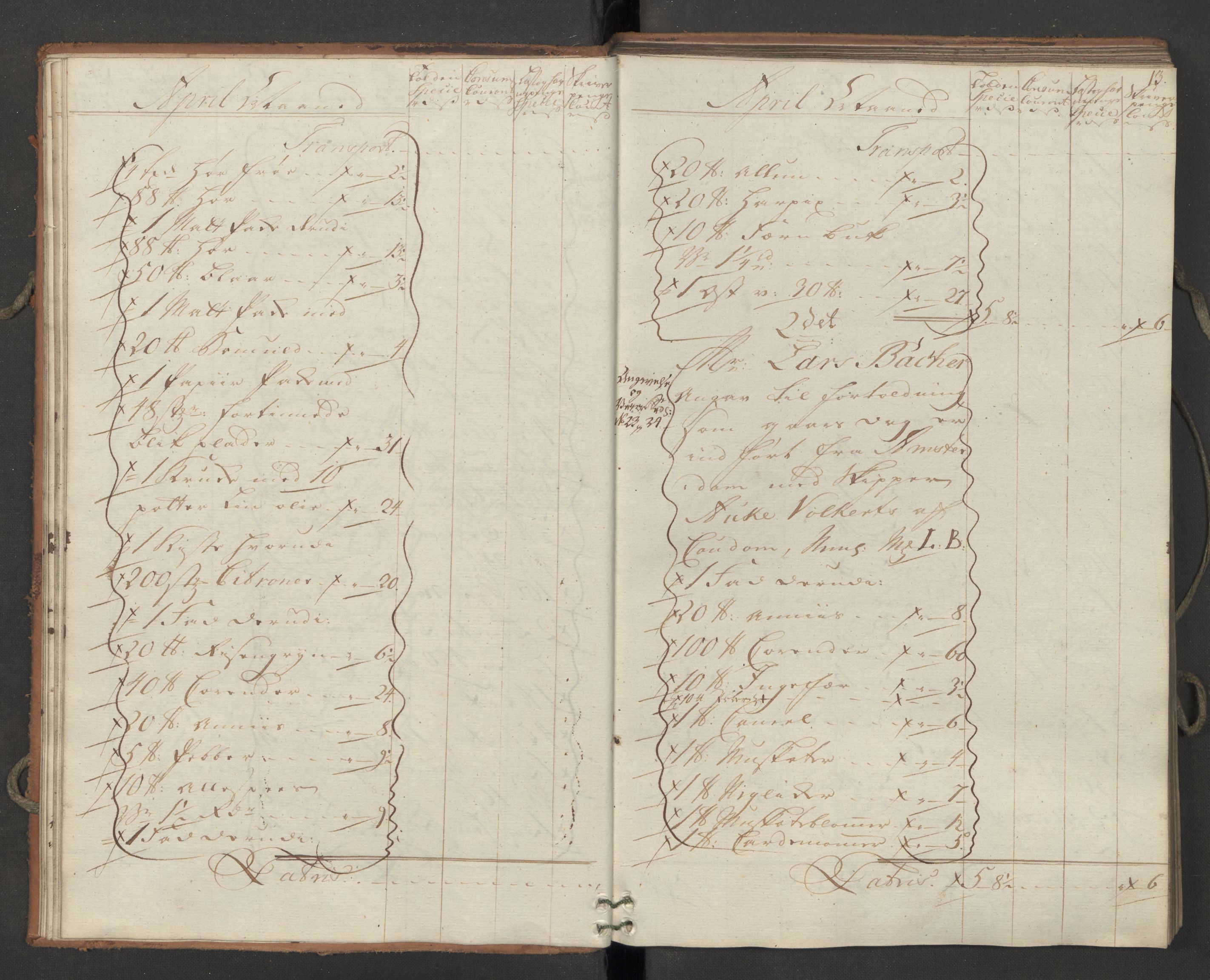 Generaltollkammeret, tollregnskaper, AV/RA-EA-5490/R09/L0033/0001: Tollregnskaper Holmestrand / Inngående hovedtollbok, 1762, s. 12b-13a