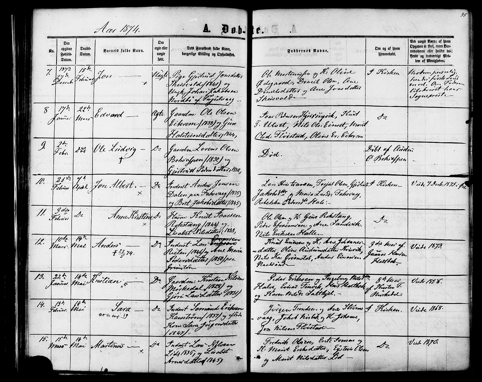 Ministerialprotokoller, klokkerbøker og fødselsregistre - Møre og Romsdal, AV/SAT-A-1454/587/L0999: Ministerialbok nr. 587A01, 1864-1886, s. 35