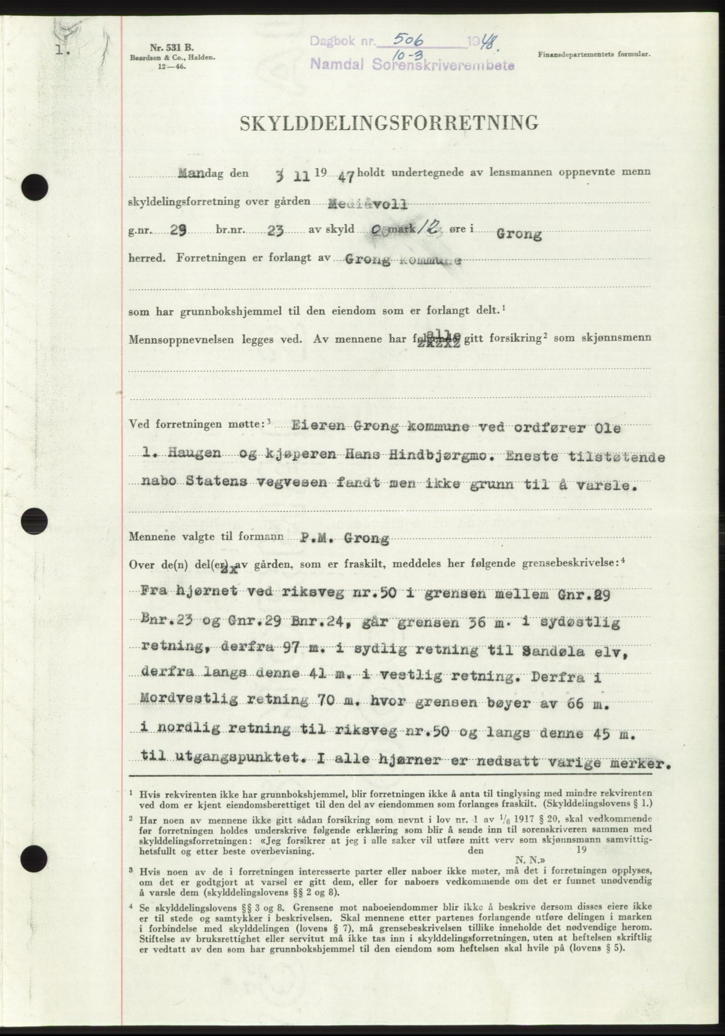 Namdal sorenskriveri, SAT/A-4133/1/2/2C: Pantebok nr. -, 1947-1948, Dagboknr: 506/1948