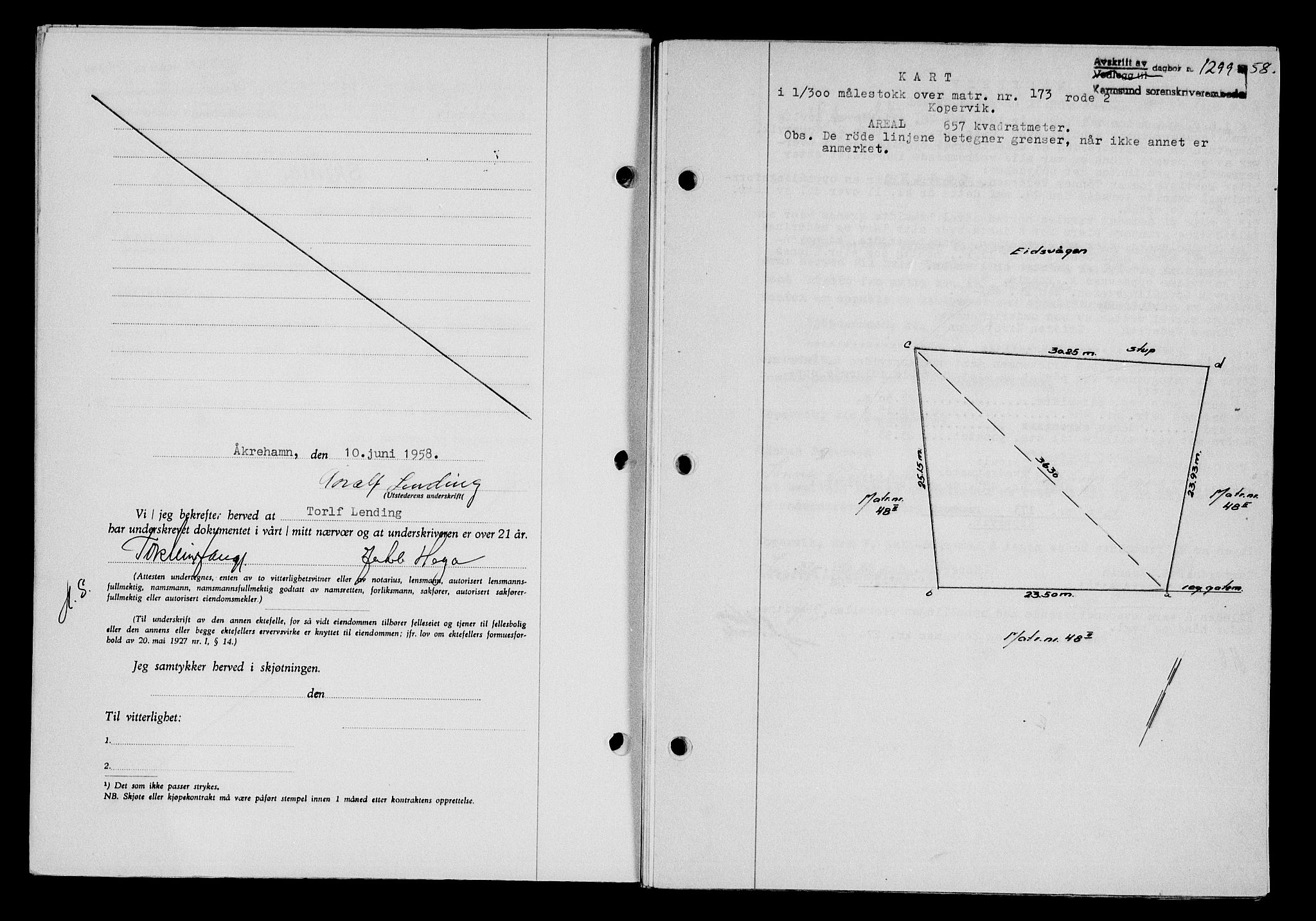 Karmsund sorenskriveri, SAST/A-100311/01/II/IIB/L0128: Pantebok nr. 108A, 1958-1958, Dagboknr: 1299/1958