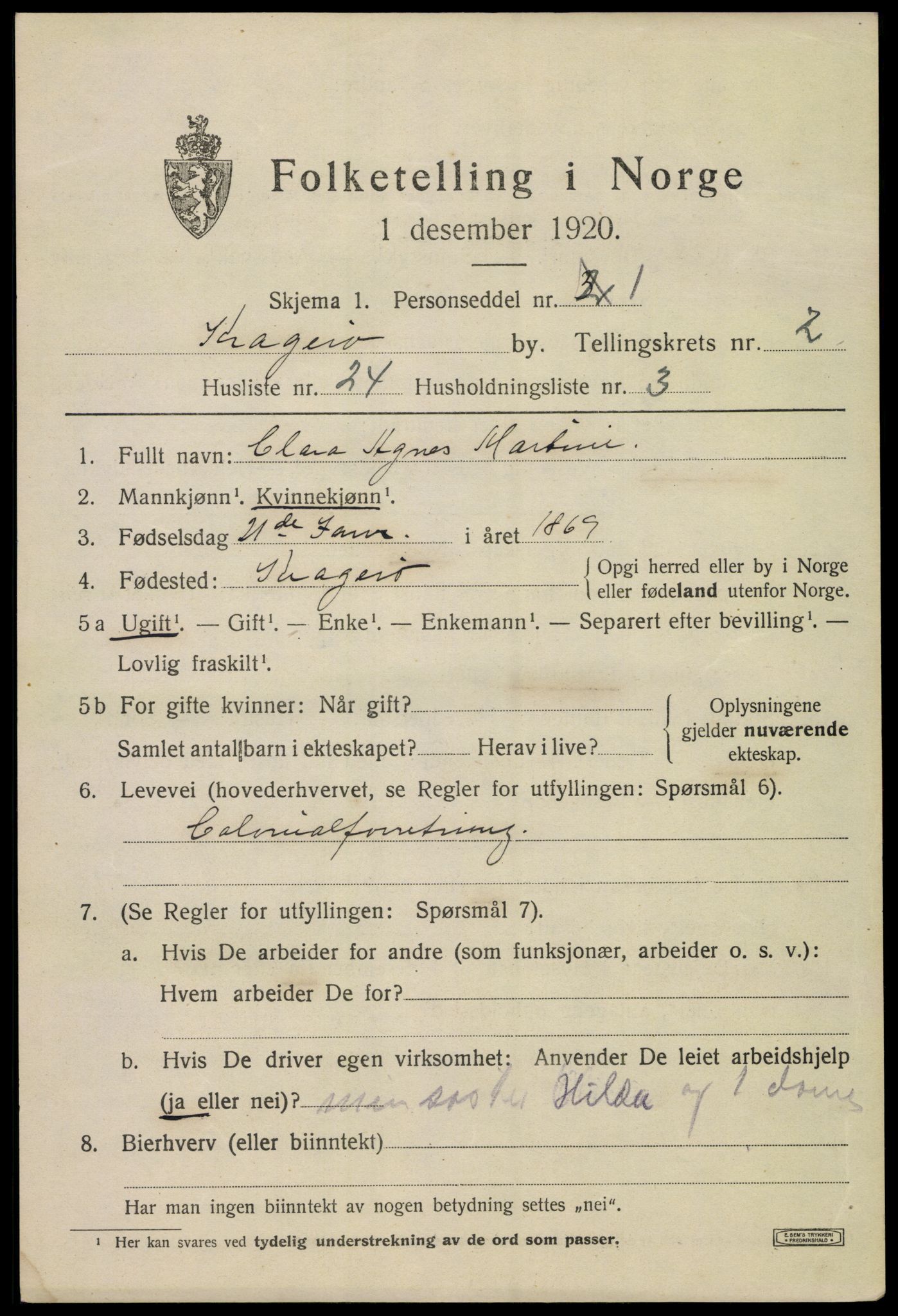 SAKO, Folketelling 1920 for 0801 Kragerø kjøpstad, 1920, s. 5635