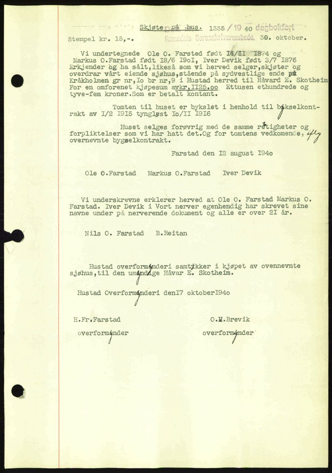 Romsdal sorenskriveri, SAT/A-4149/1/2/2C: Pantebok nr. A9, 1940-1941, Dagboknr: 1335/1940