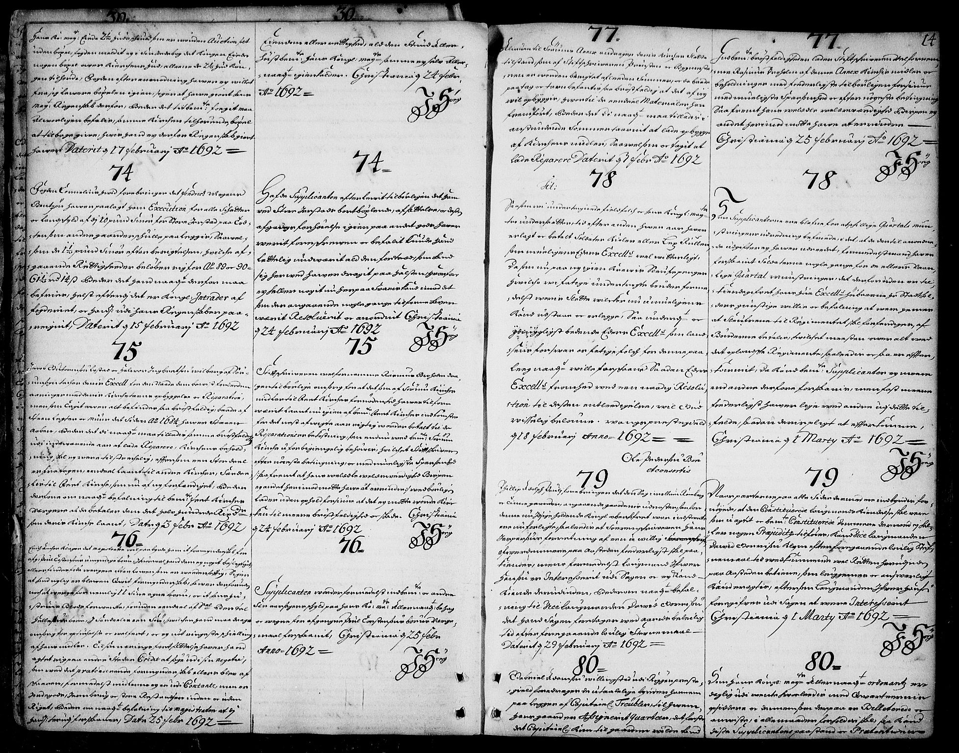 Stattholderembetet 1572-1771, AV/RA-EA-2870/Ad/L0005: Supplikasjons- og resolusjonsprotokoll, 1692-1699, s. 13b-14a