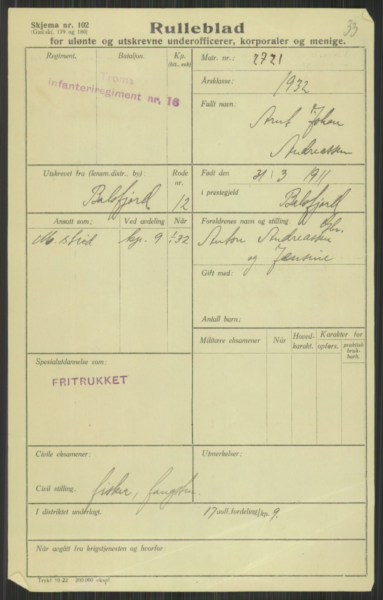 Forsvaret, Troms infanteriregiment nr. 16, AV/RA-RAFA-3146/P/Pa/L0016: Rulleblad for regimentets menige mannskaper, årsklasse 1932, 1932, s. 29