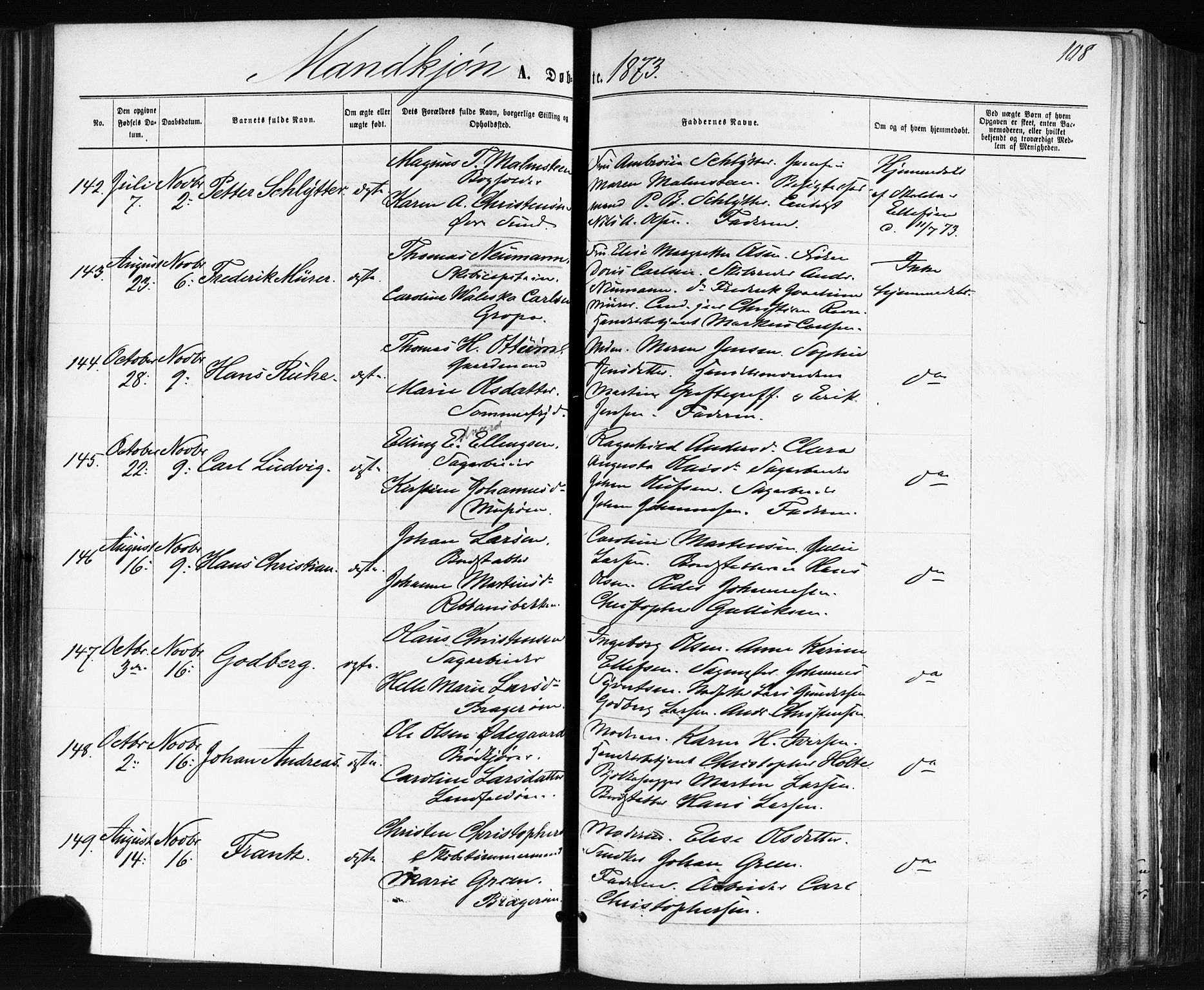 Bragernes kirkebøker, AV/SAKO-A-6/F/Fb/L0004: Ministerialbok nr. II 4, 1869-1875, s. 108