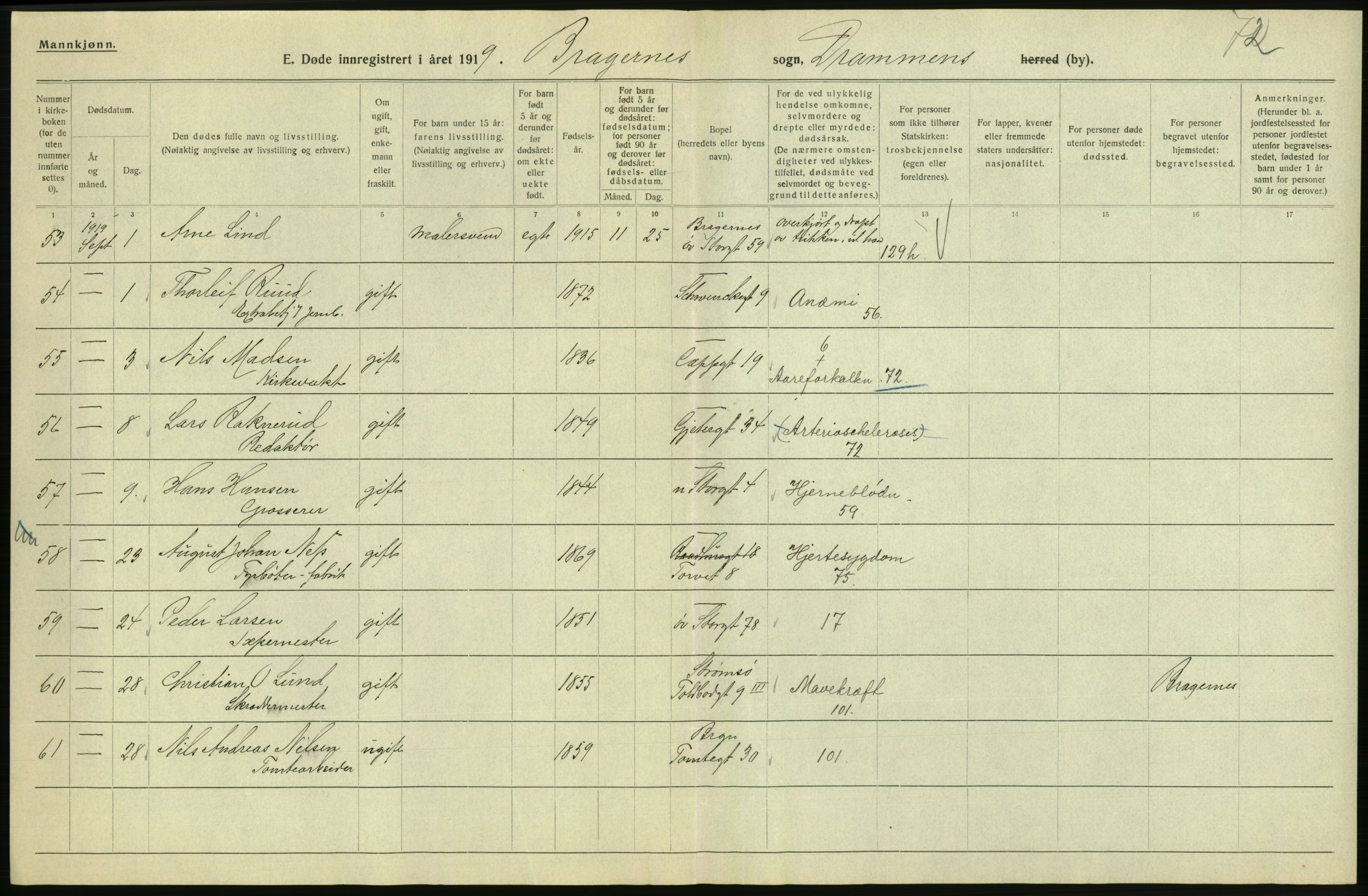 Statistisk sentralbyrå, Sosiodemografiske emner, Befolkning, RA/S-2228/D/Df/Dfb/Dfbi/L0018: Buskerud fylke: Døde. Bygder og byer., 1919, s. 358