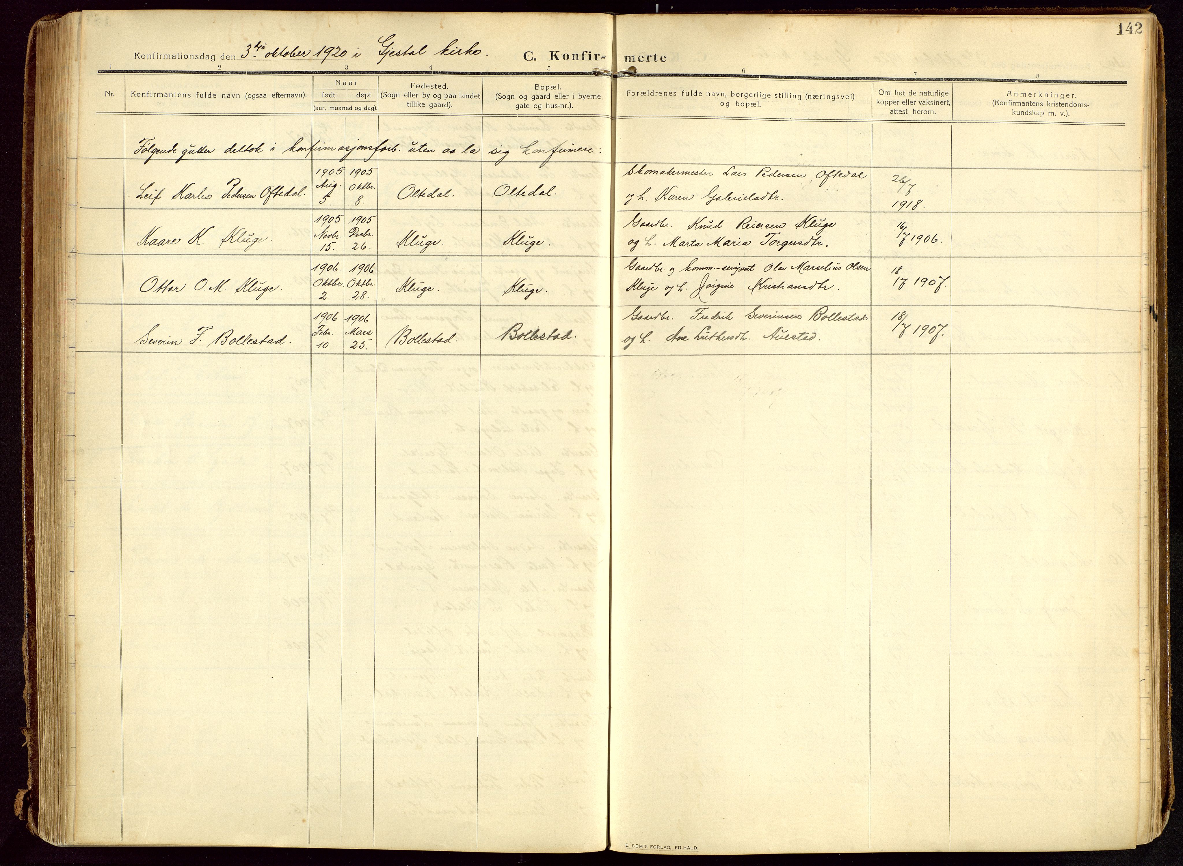 Lye sokneprestkontor, AV/SAST-A-101794/002/B/L0001: Ministerialbok nr. A 13, 1910-1925, s. 142