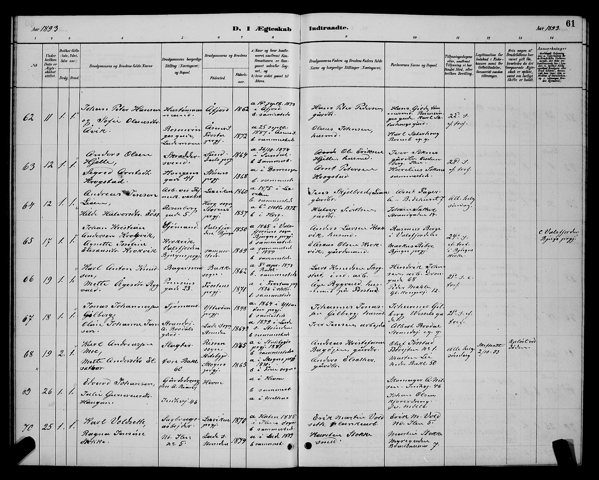 Ministerialprotokoller, klokkerbøker og fødselsregistre - Sør-Trøndelag, SAT/A-1456/604/L0223: Klokkerbok nr. 604C06, 1886-1897, s. 61