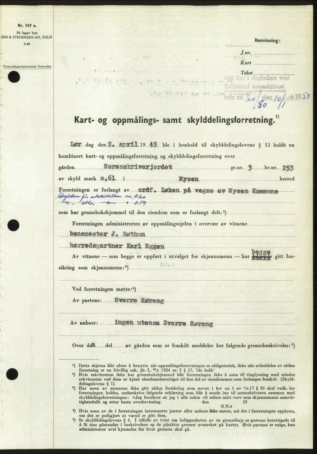 Rakkestad sorenskriveri, SAO/A-10686/G/Gb/Gba/Gbab/L0019: Pantebok nr. A19, 1949-1950, Dagboknr: 60/1950