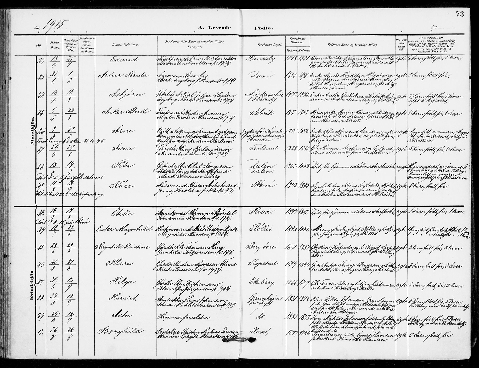 Sande Kirkebøker, AV/SAKO-A-53/F/Fa/L0008: Ministerialbok nr. 8, 1904-1921, s. 73