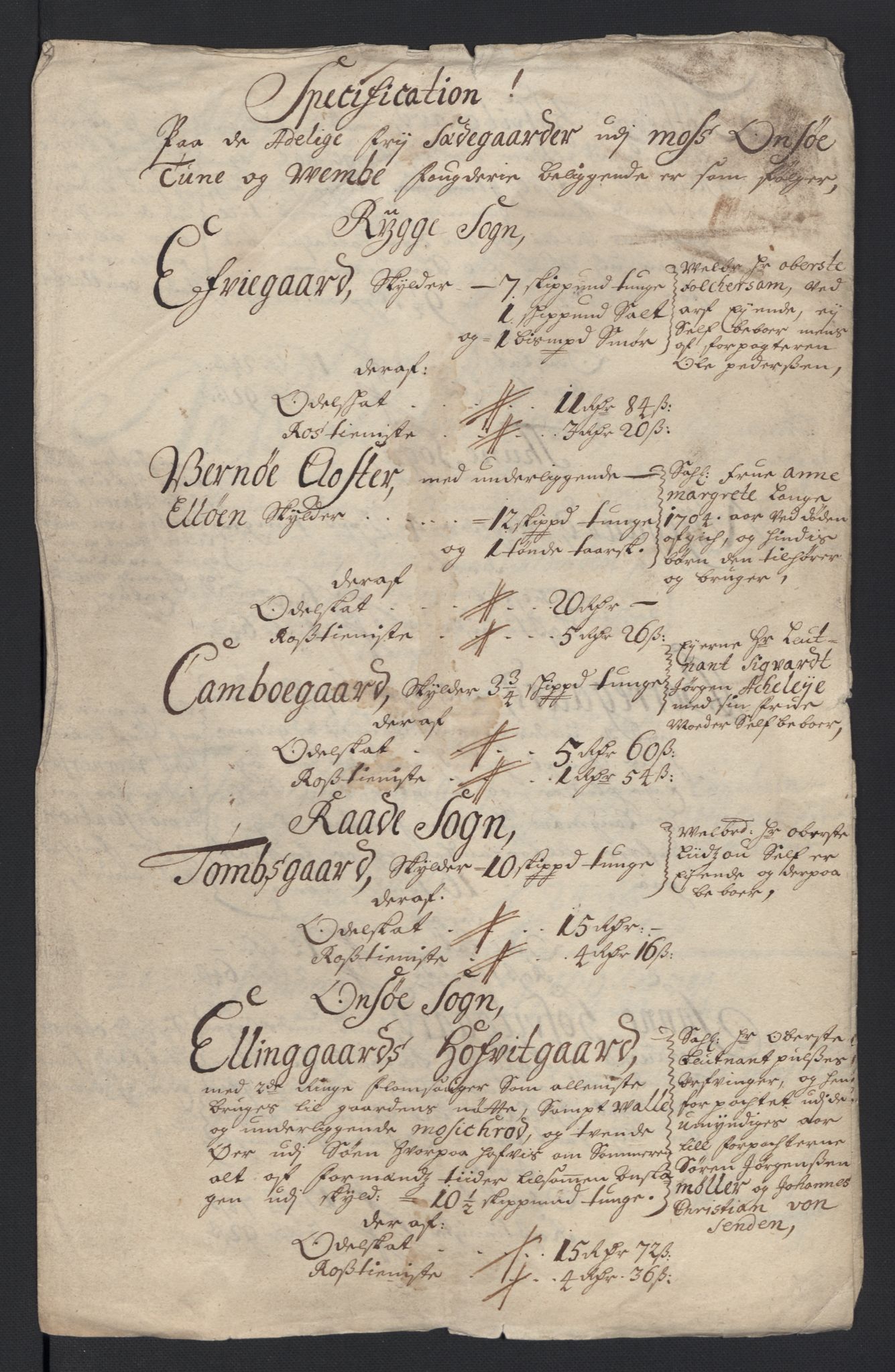 Rentekammeret inntil 1814, Reviderte regnskaper, Fogderegnskap, RA/EA-4092/R04/L0133: Fogderegnskap Moss, Onsøy, Tune, Veme og Åbygge, 1705-1706, s. 174
