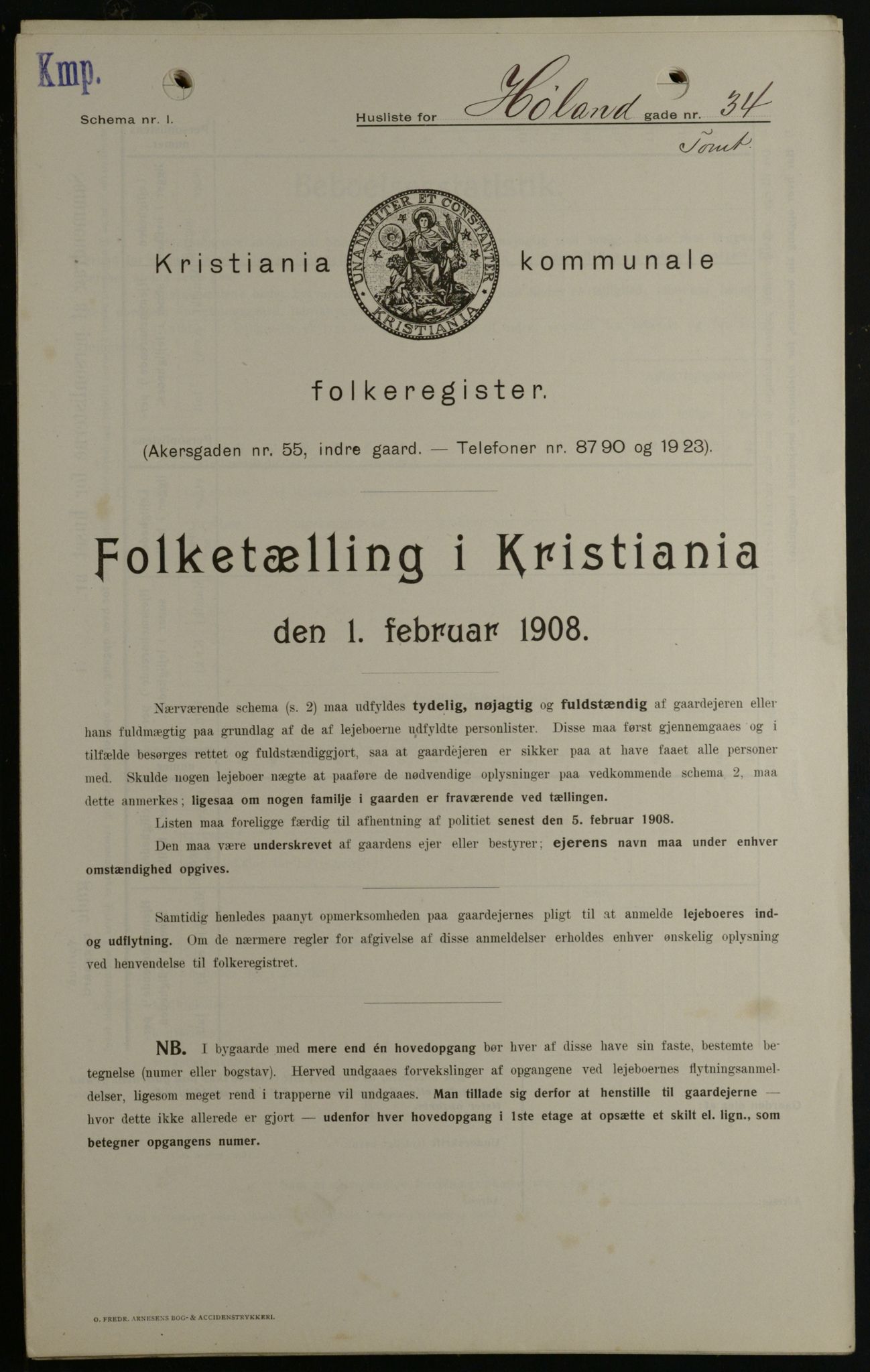 OBA, Kommunal folketelling 1.2.1908 for Kristiania kjøpstad, 1908, s. 38273