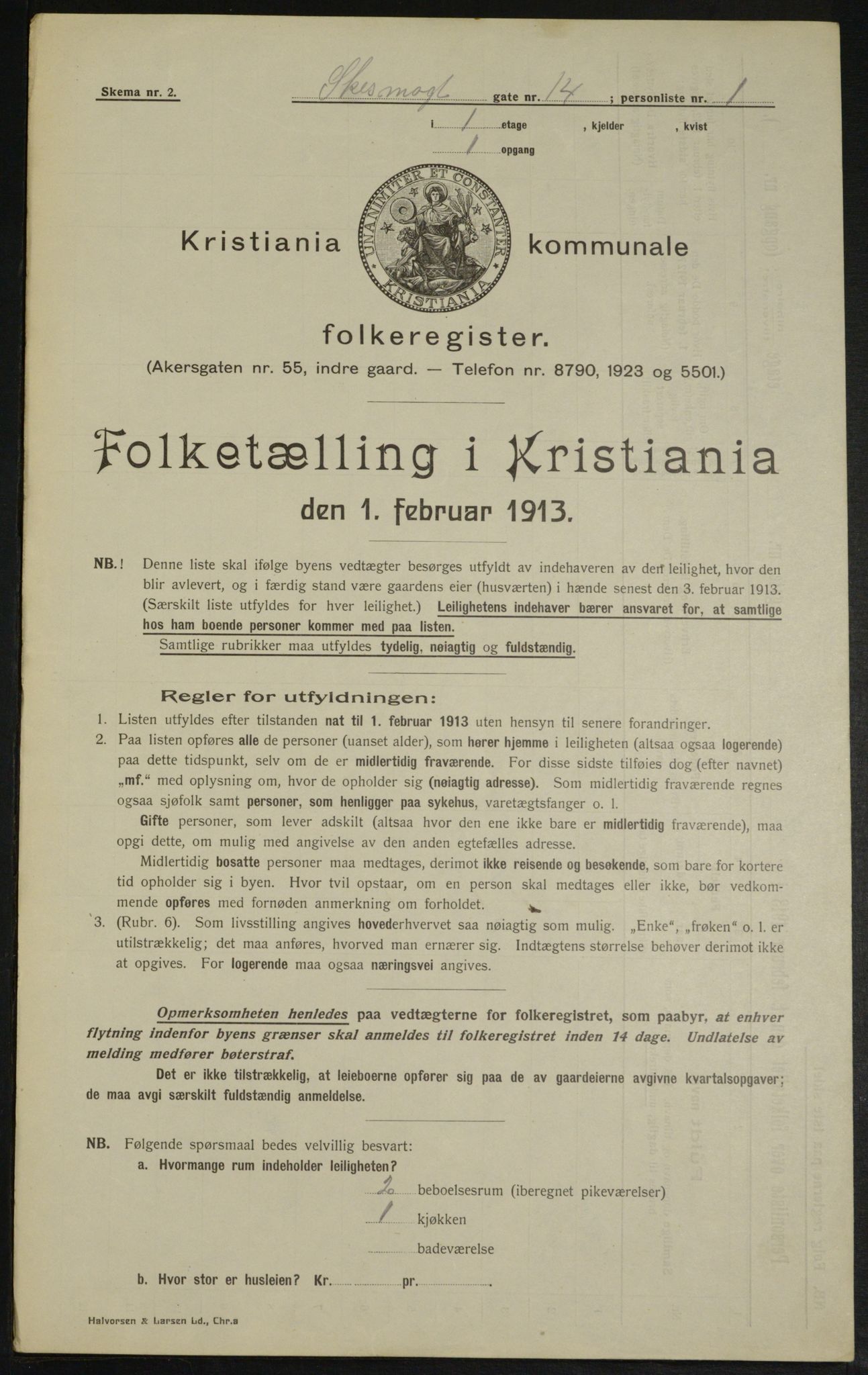 OBA, Kommunal folketelling 1.2.1913 for Kristiania, 1913, s. 95454