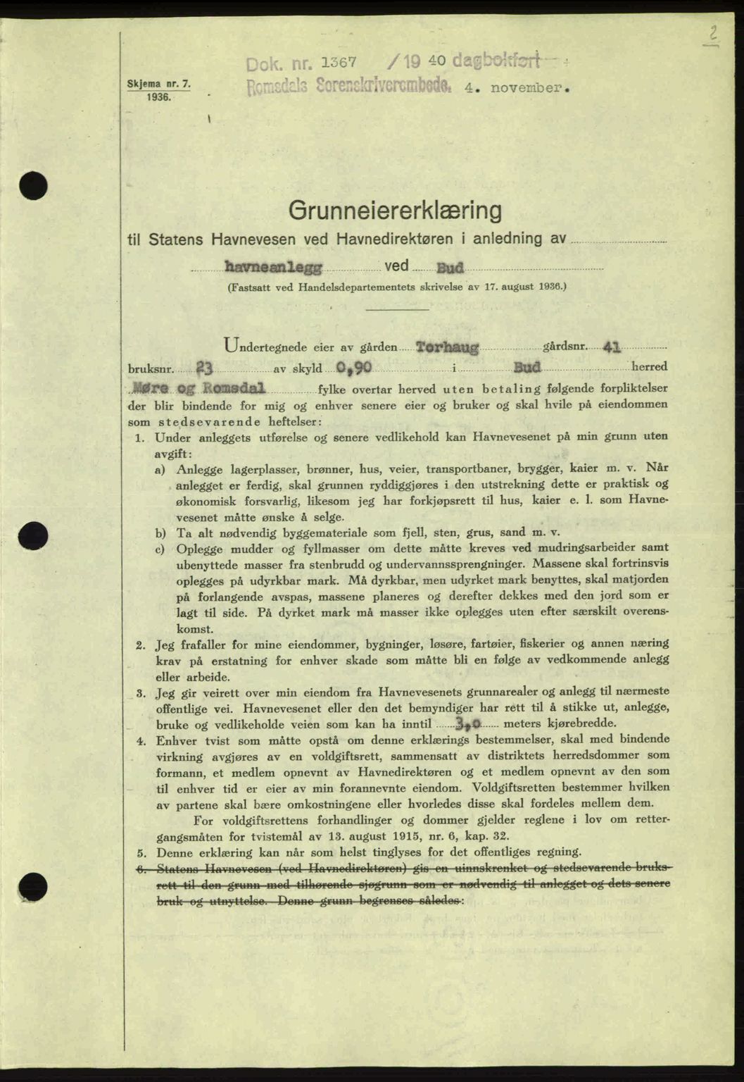 Romsdal sorenskriveri, SAT/A-4149/1/2/2C: Pantebok nr. A9, 1940-1941, Dagboknr: 1367/1940