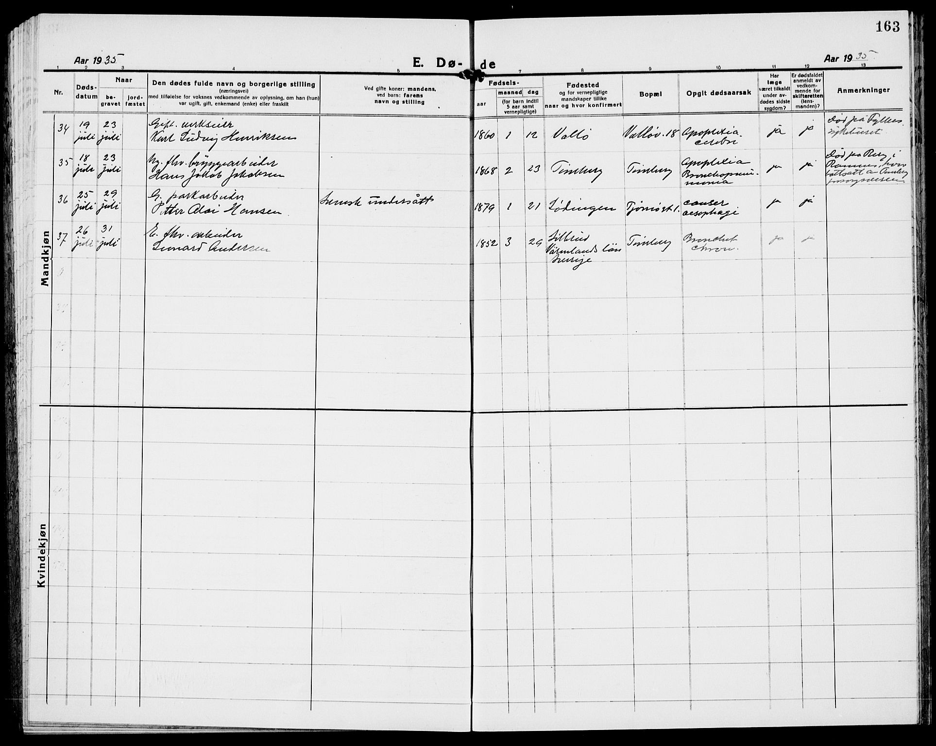 Tønsberg kirkebøker, AV/SAKO-A-330/G/Ga/L0018: Klokkerbok nr. 18, 1920-1935, s. 163