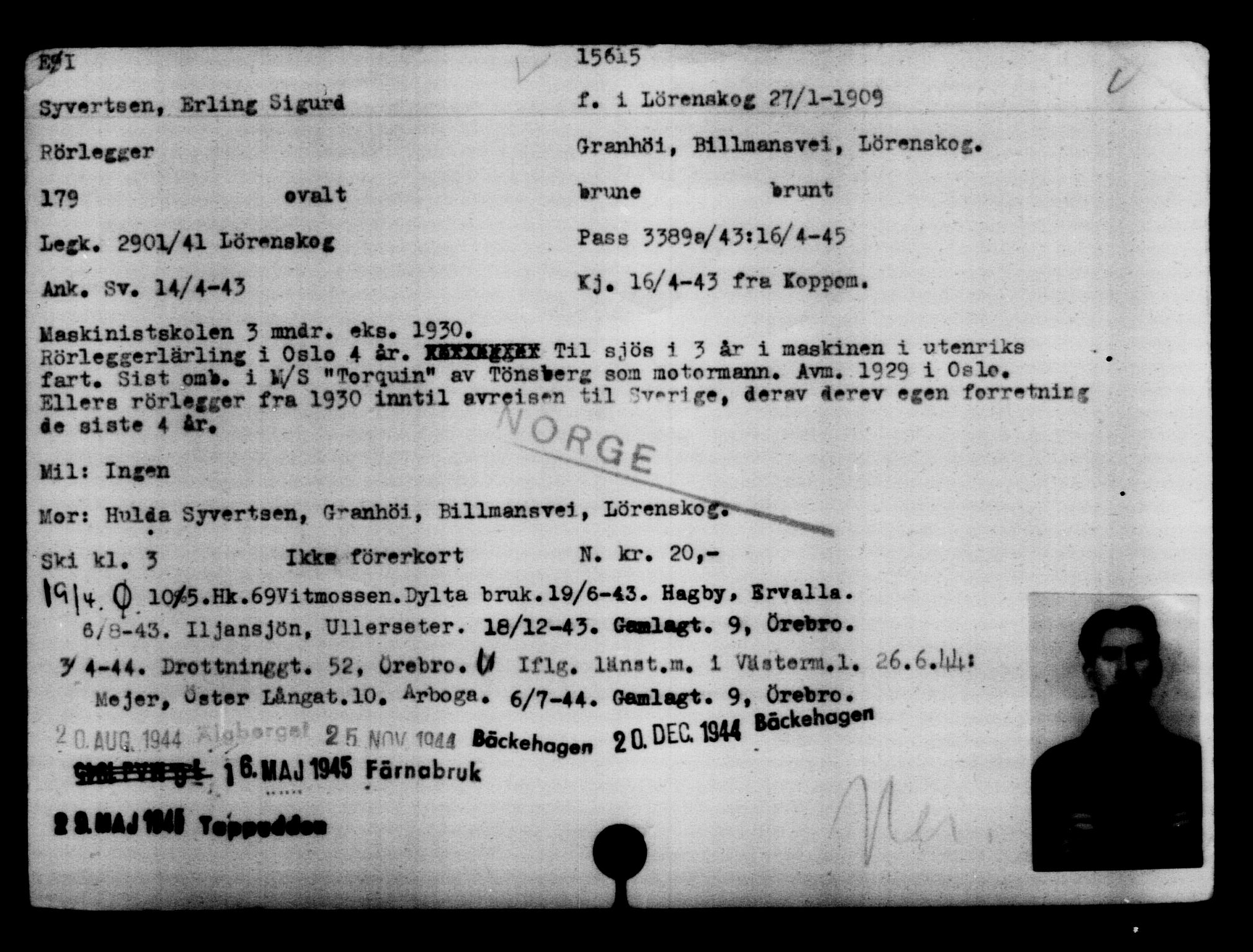 Den Kgl. Norske Legasjons Flyktningskontor, AV/RA-S-6753/V/Va/L0007: Kjesäterkartoteket.  Flyktningenr. 12700-15723, 1940-1945, s. 3339
