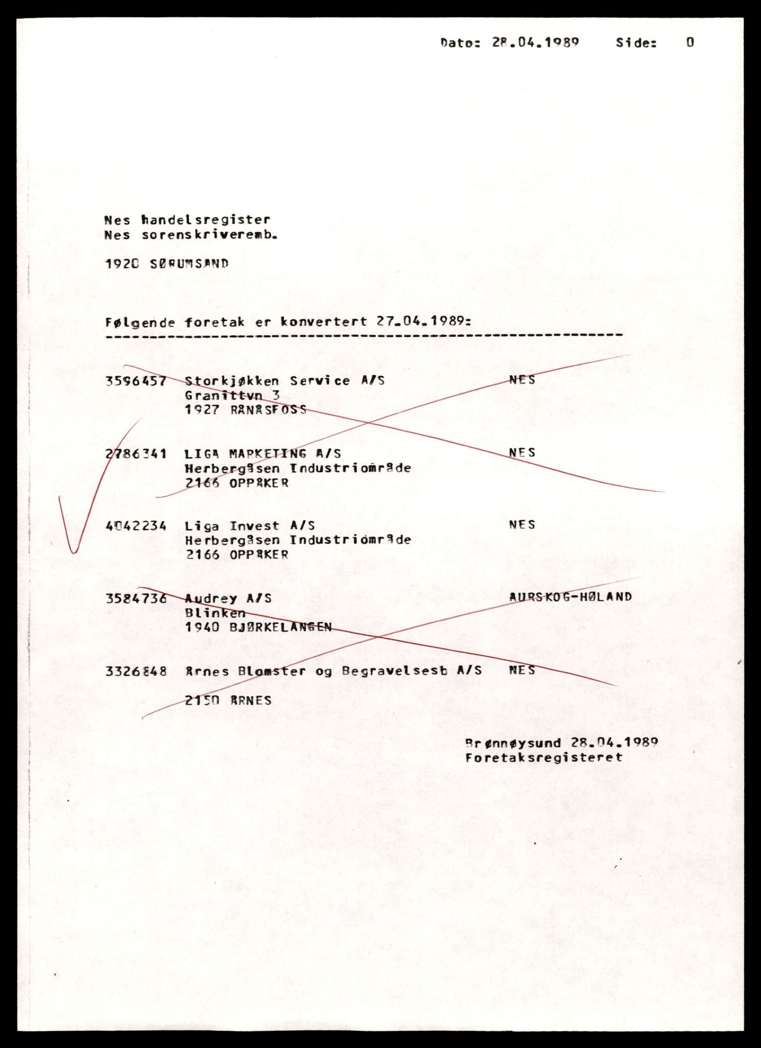 Nes tingrett, SAT/A-10548/K/Ke/Keb/L0016: Aksjeselskap, Lig - Nen, 1944-1990, s. 1
