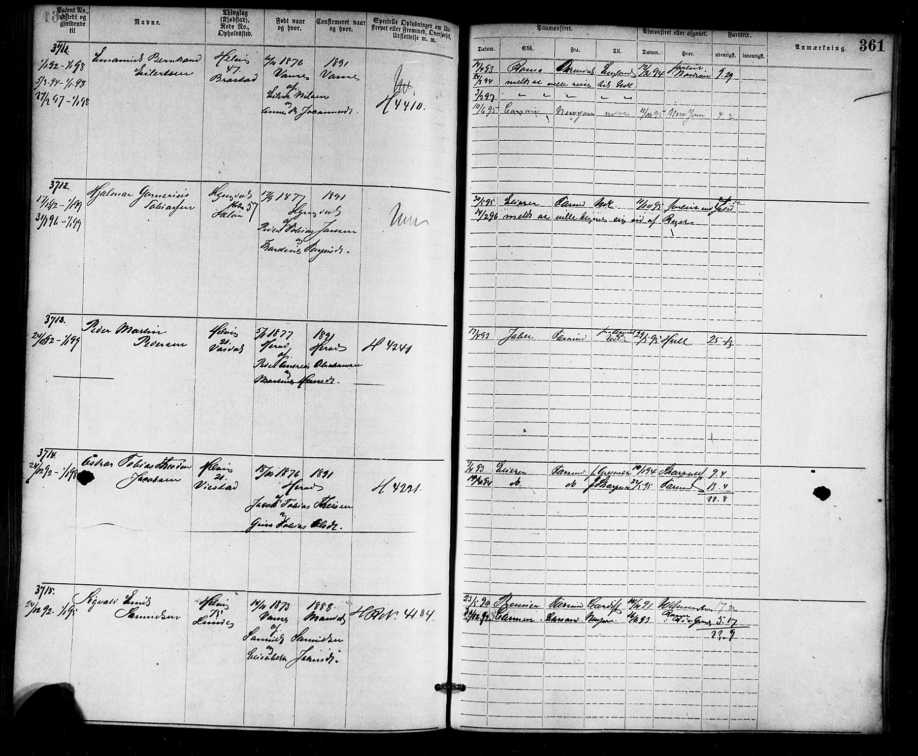 Farsund mønstringskrets, AV/SAK-2031-0017/F/Fa/L0006: Annotasjonsrulle nr 1911-3805 med register, Z-3, 1877-1894, s. 398