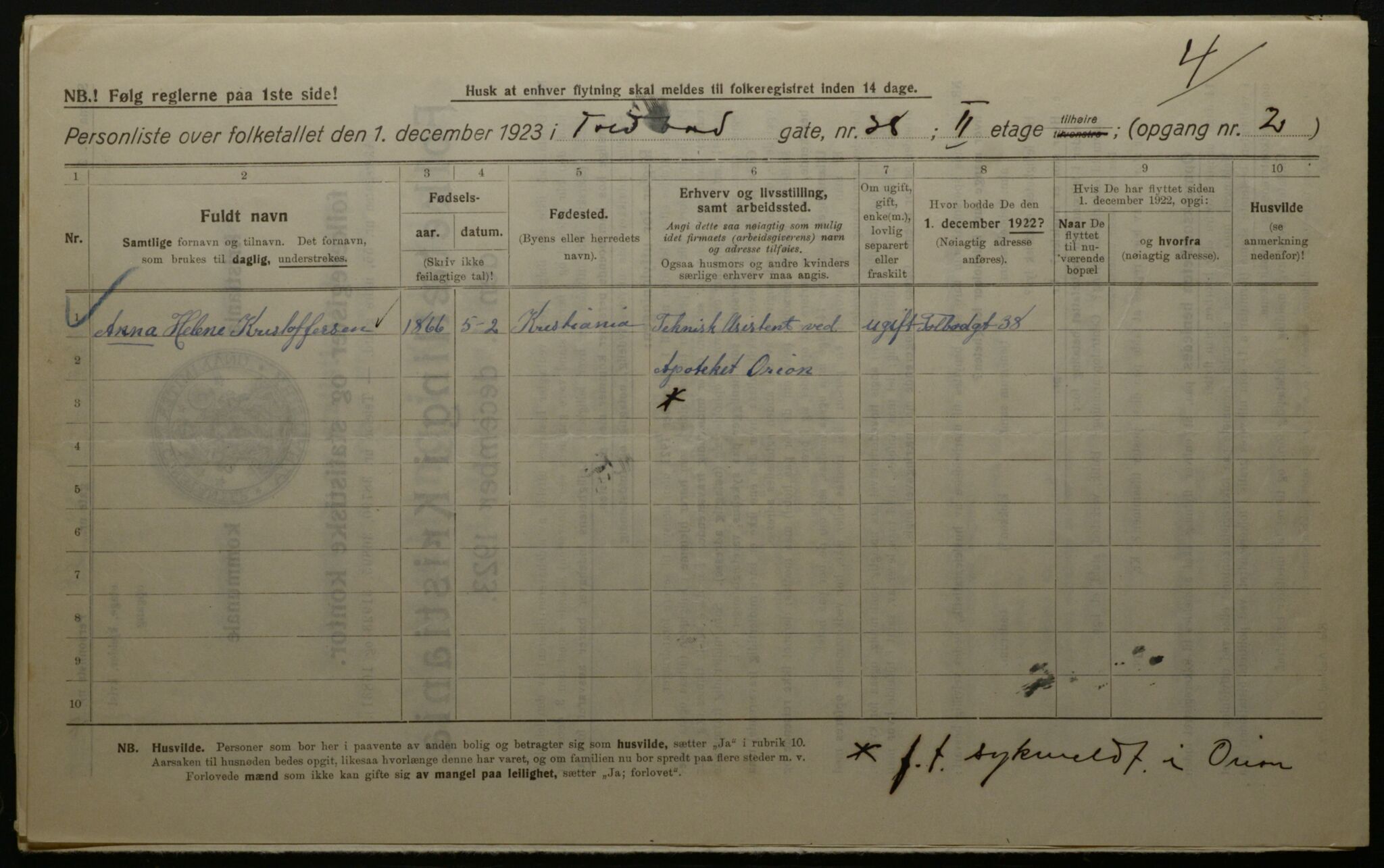 OBA, Kommunal folketelling 1.12.1923 for Kristiania, 1923, s. 125173