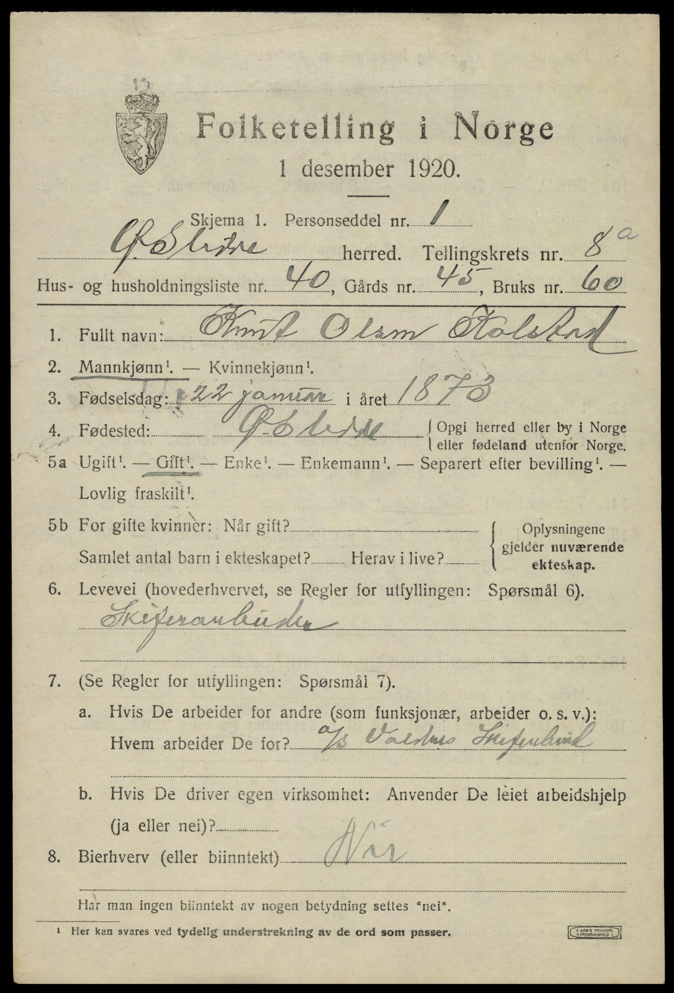 SAH, Folketelling 1920 for 0544 Øystre Slidre herred, 1920, s. 5181