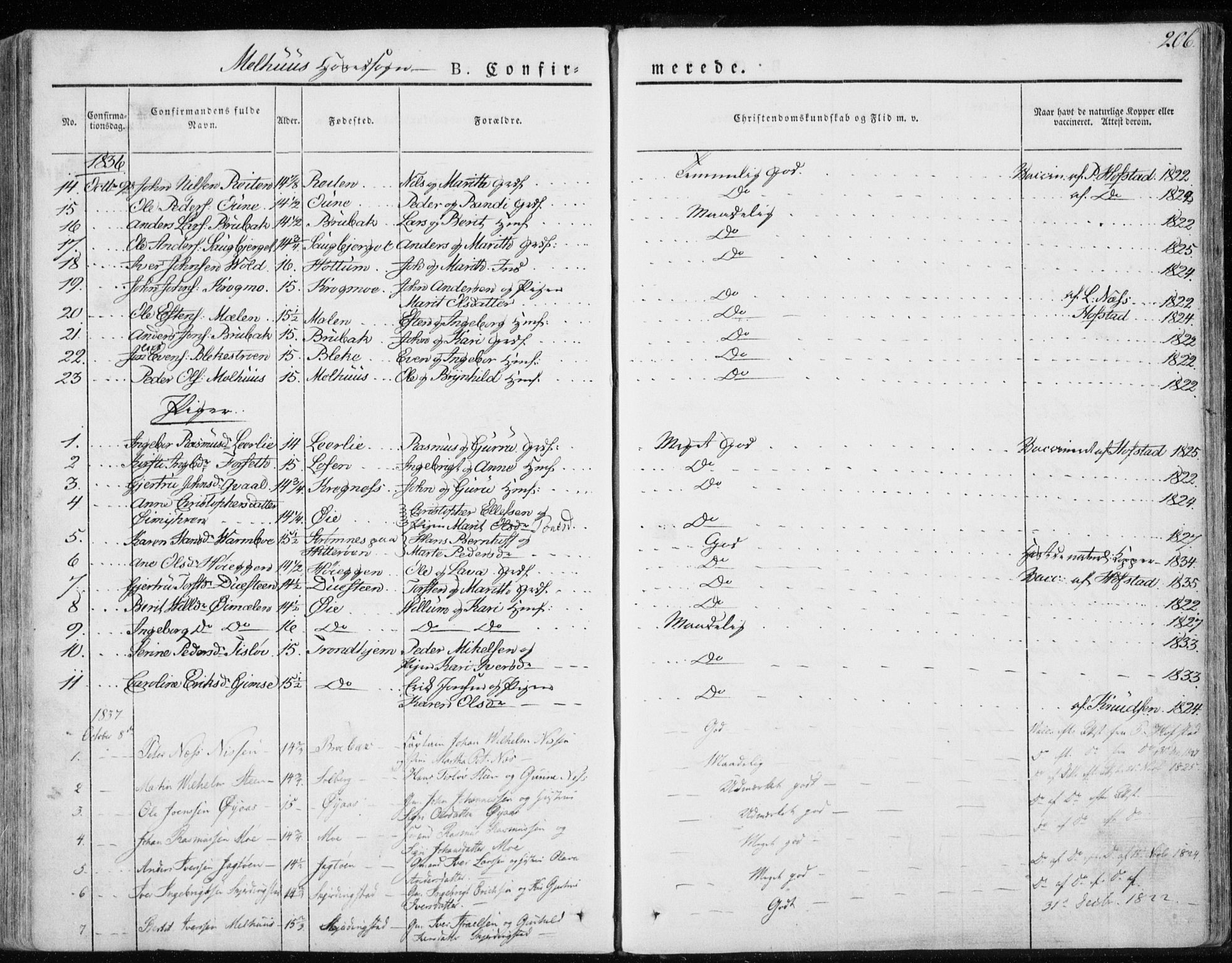 Ministerialprotokoller, klokkerbøker og fødselsregistre - Sør-Trøndelag, AV/SAT-A-1456/691/L1069: Ministerialbok nr. 691A04, 1826-1841, s. 206