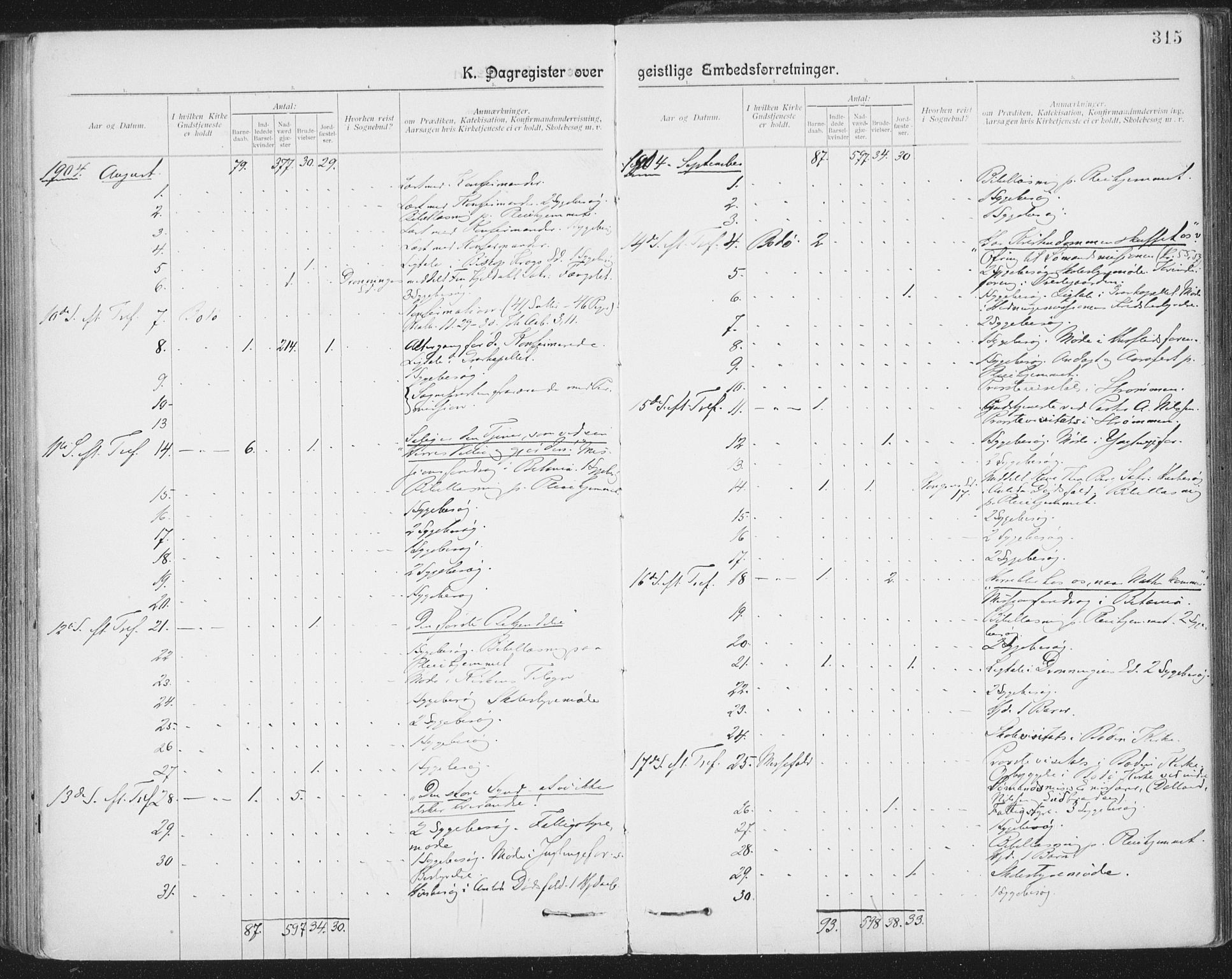 Ministerialprotokoller, klokkerbøker og fødselsregistre - Nordland, AV/SAT-A-1459/801/L0012: Ministerialbok nr. 801A12, 1900-1916, s. 315