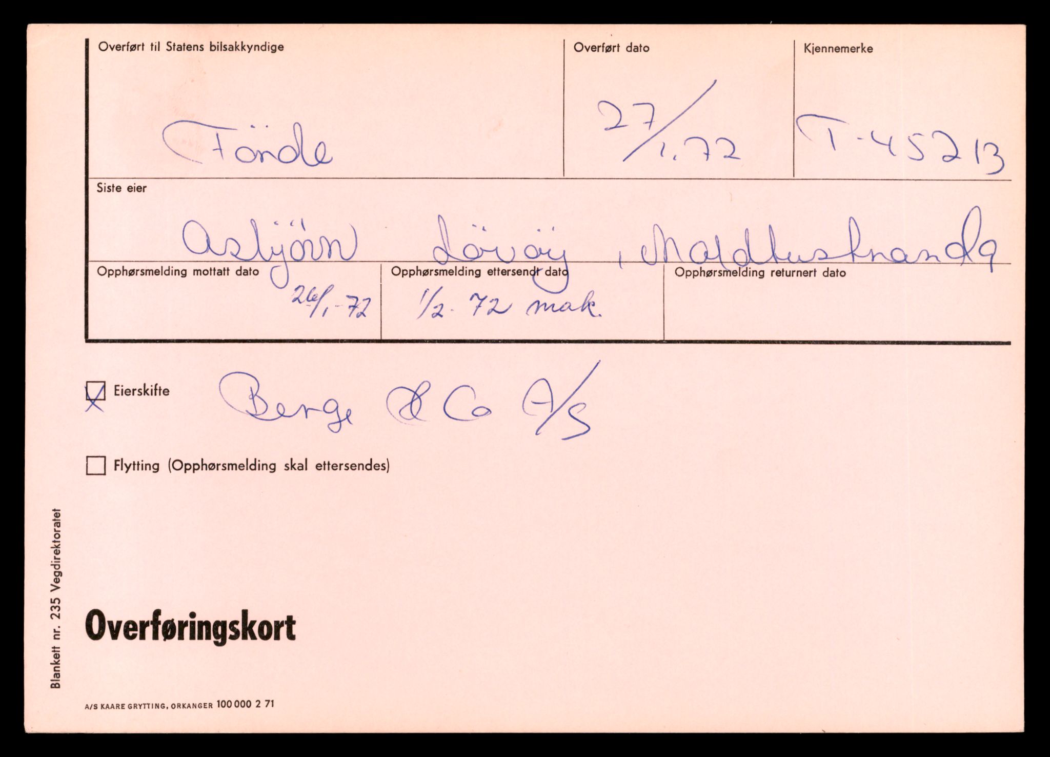 Møre og Romsdal vegkontor - Ålesund trafikkstasjon, AV/SAT-A-4099/F/Ff/L0009: Overførings-/henvisningskort T 45211 - T 47599, 1927-1998, s. 3