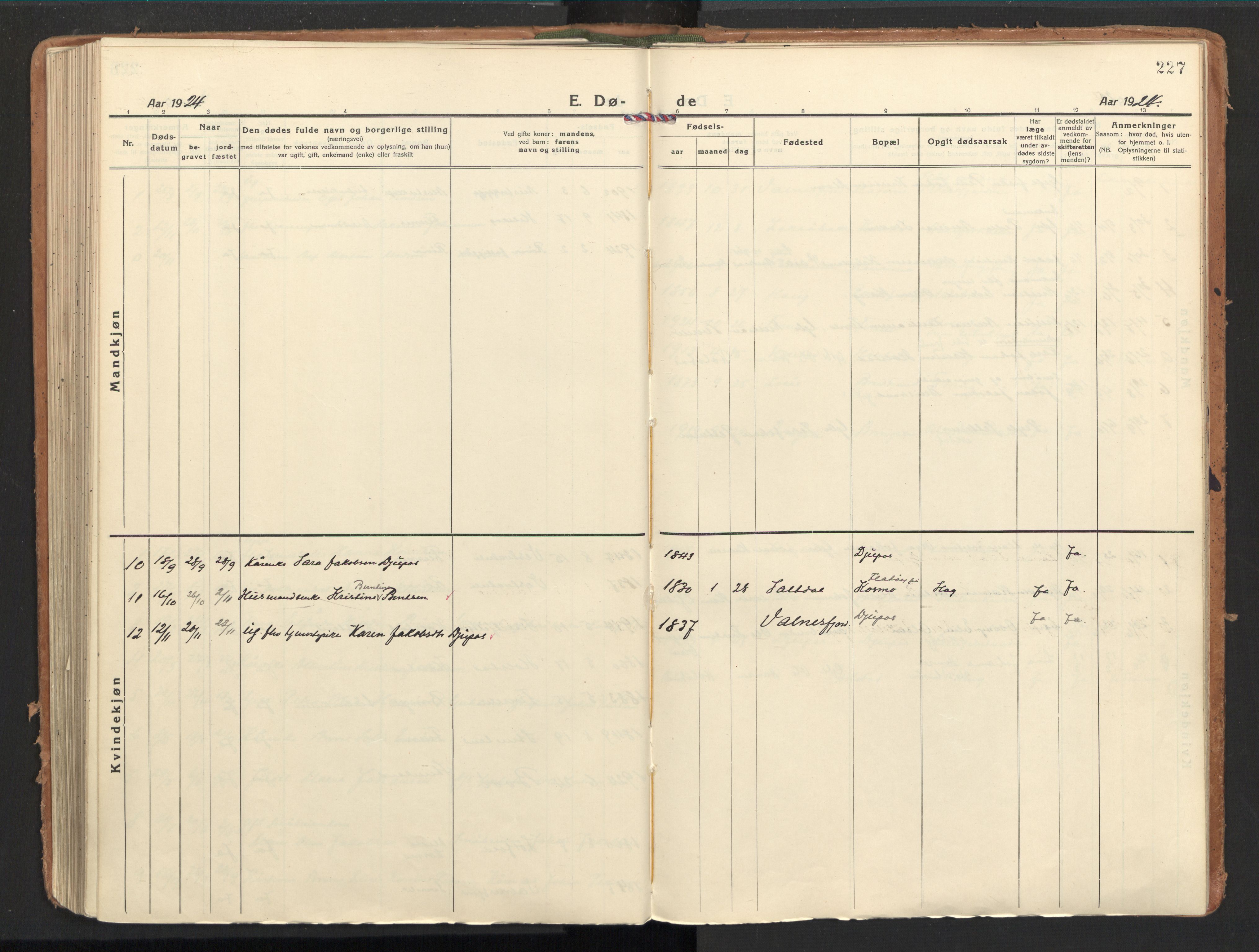 Ministerialprotokoller, klokkerbøker og fødselsregistre - Nordland, SAT/A-1459/851/L0725: Ministerialbok nr. 851A02, 1922-1944, s. 227