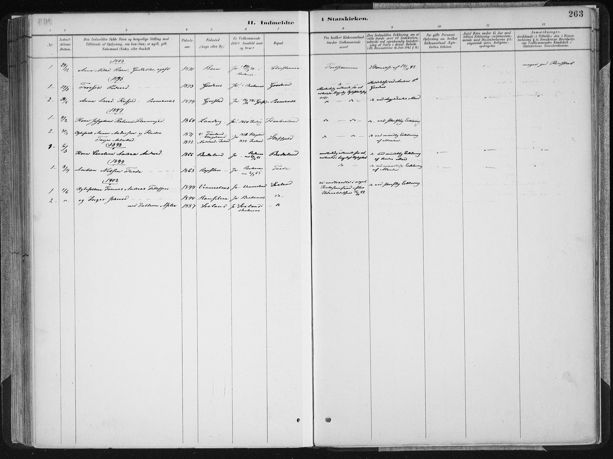 Birkenes sokneprestkontor, AV/SAK-1111-0004/F/Fa/L0005: Ministerialbok nr. A 5, 1887-1907, s. 263