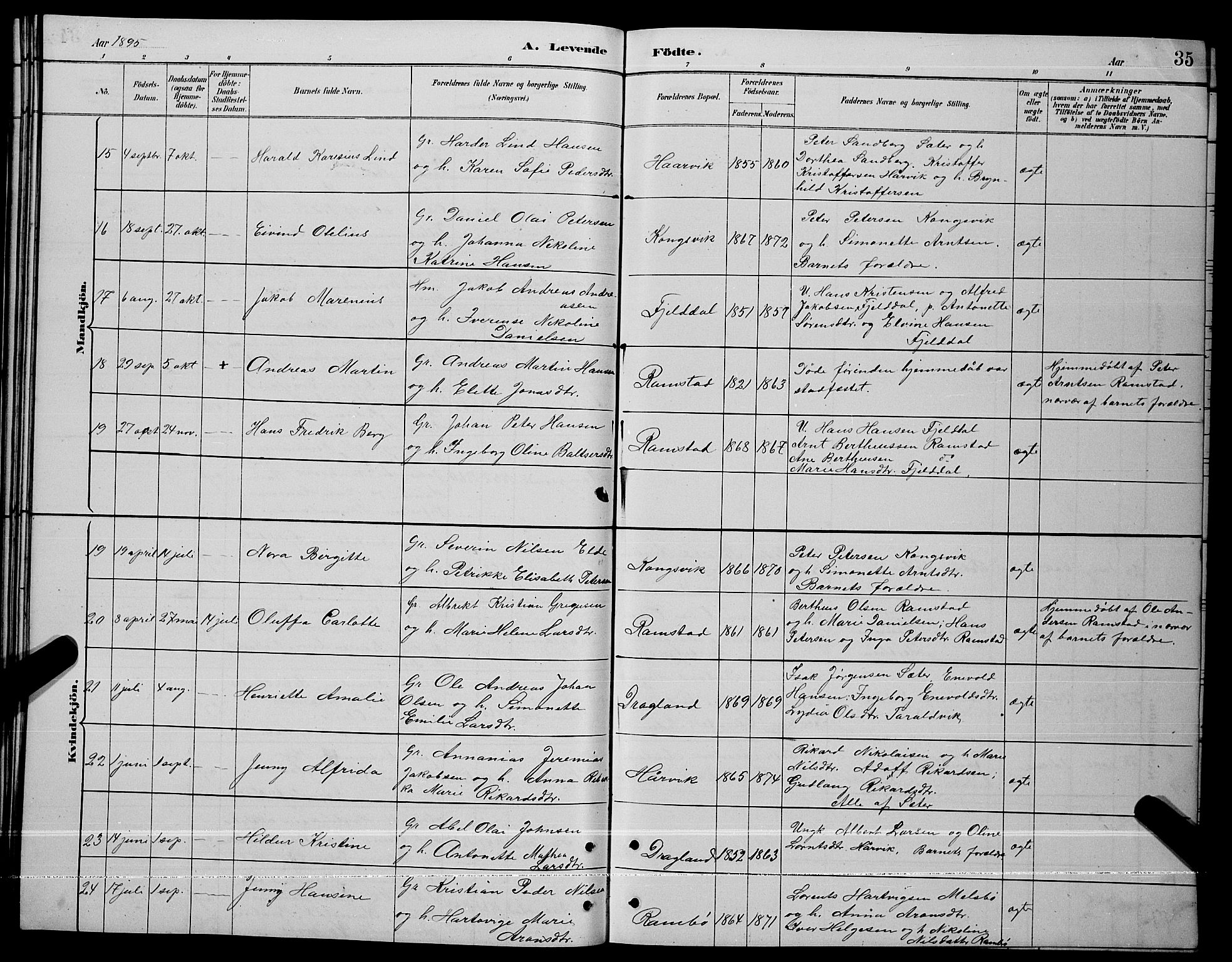 Ministerialprotokoller, klokkerbøker og fødselsregistre - Nordland, AV/SAT-A-1459/865/L0931: Klokkerbok nr. 865C03, 1885-1901, s. 35